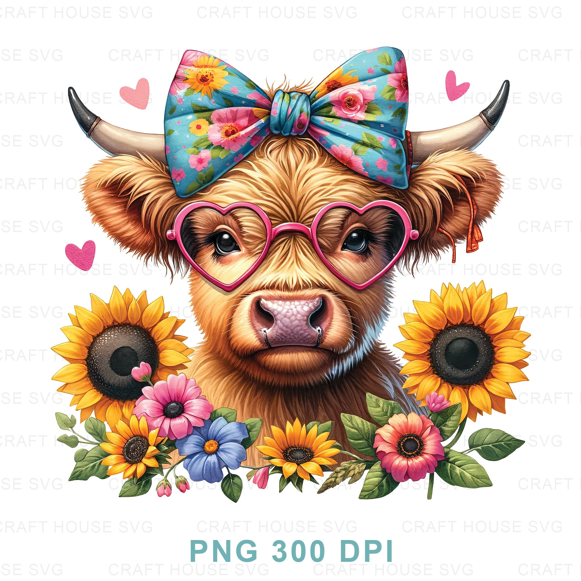 Adorable Floral Highland Cow PNG