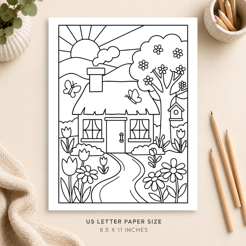 Spring Cottage Coloring Page 2