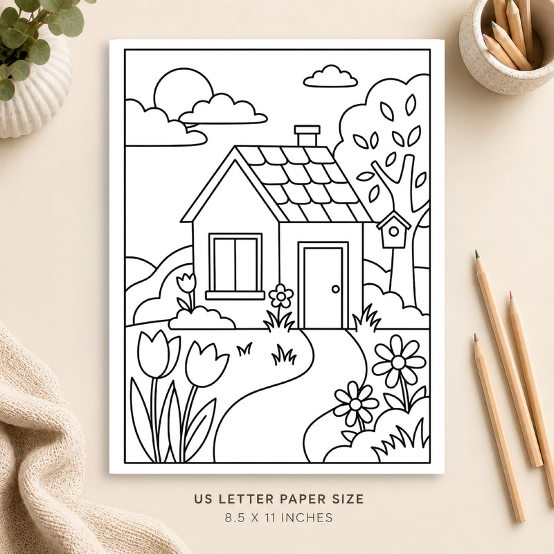 Spring Cottage Coloring Page 3