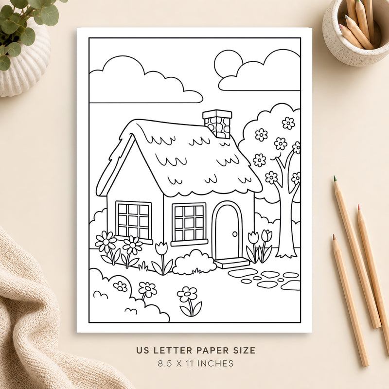 Spring Cottage Coloring Page 4