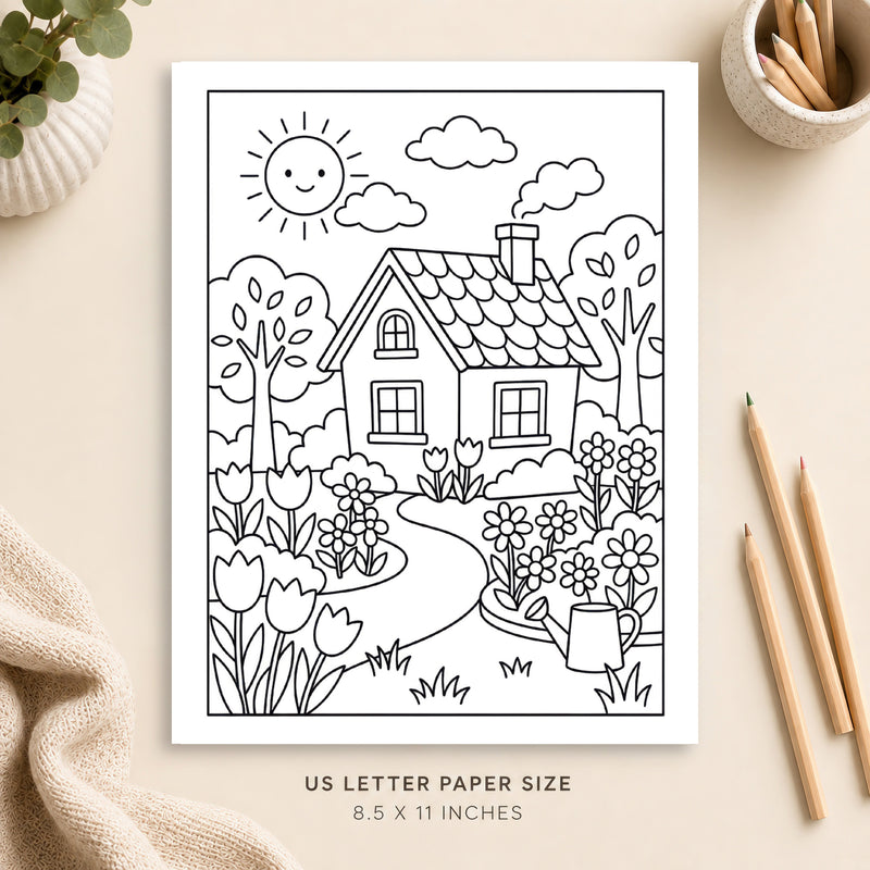 Spring Cottage Coloring Page 5