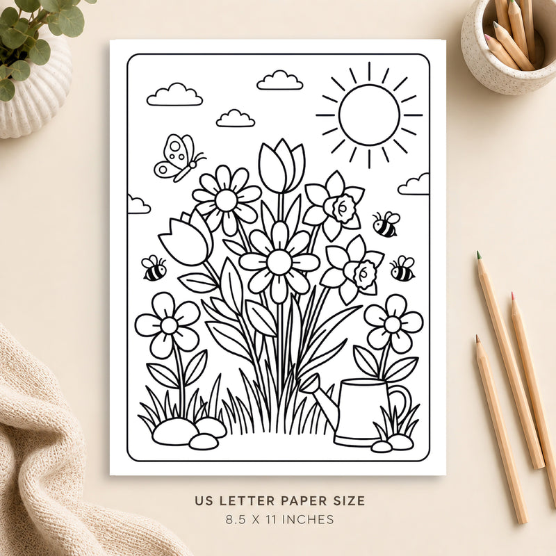 Spring Flowers Coloring Page 1