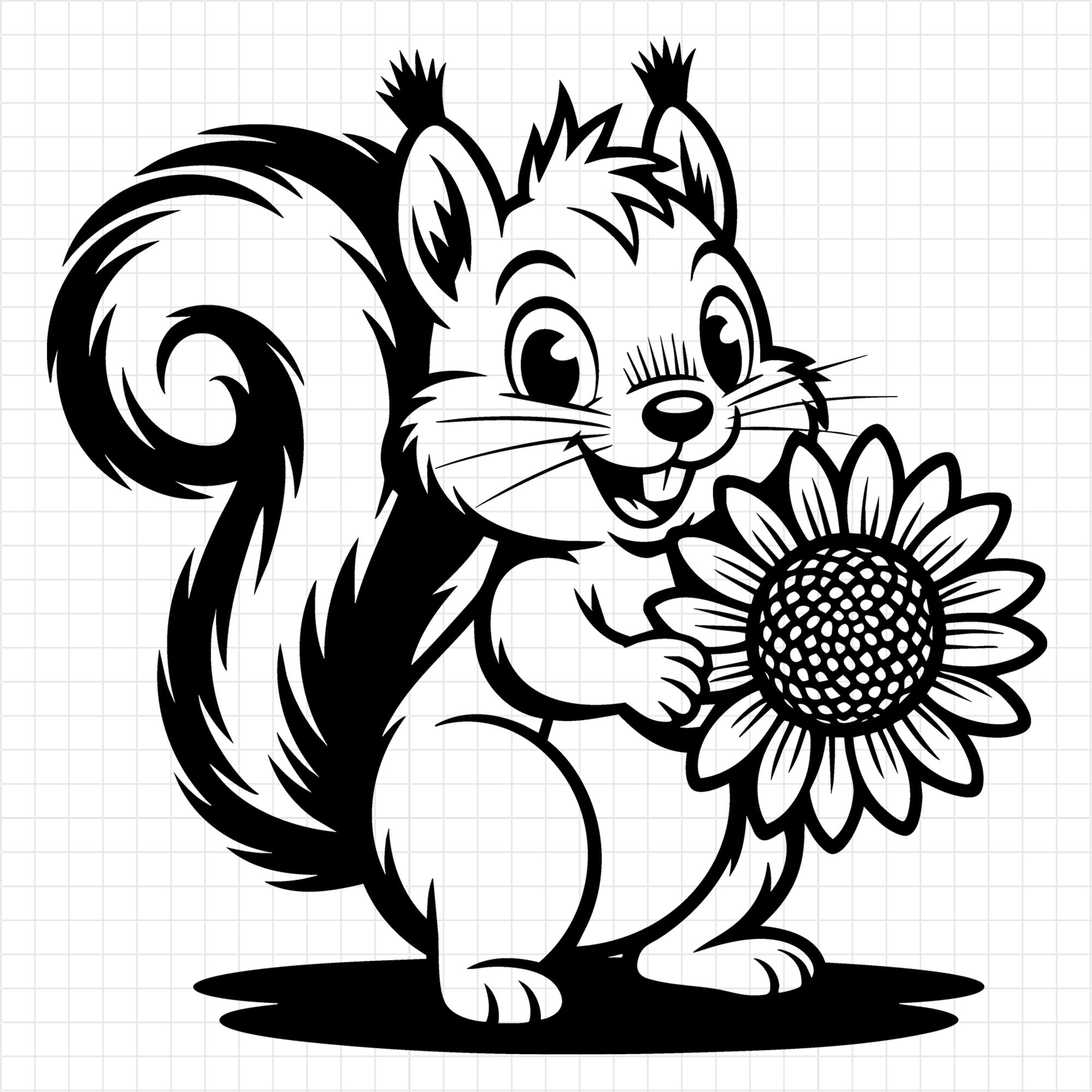 Squirrel Holding Sunflower SVG