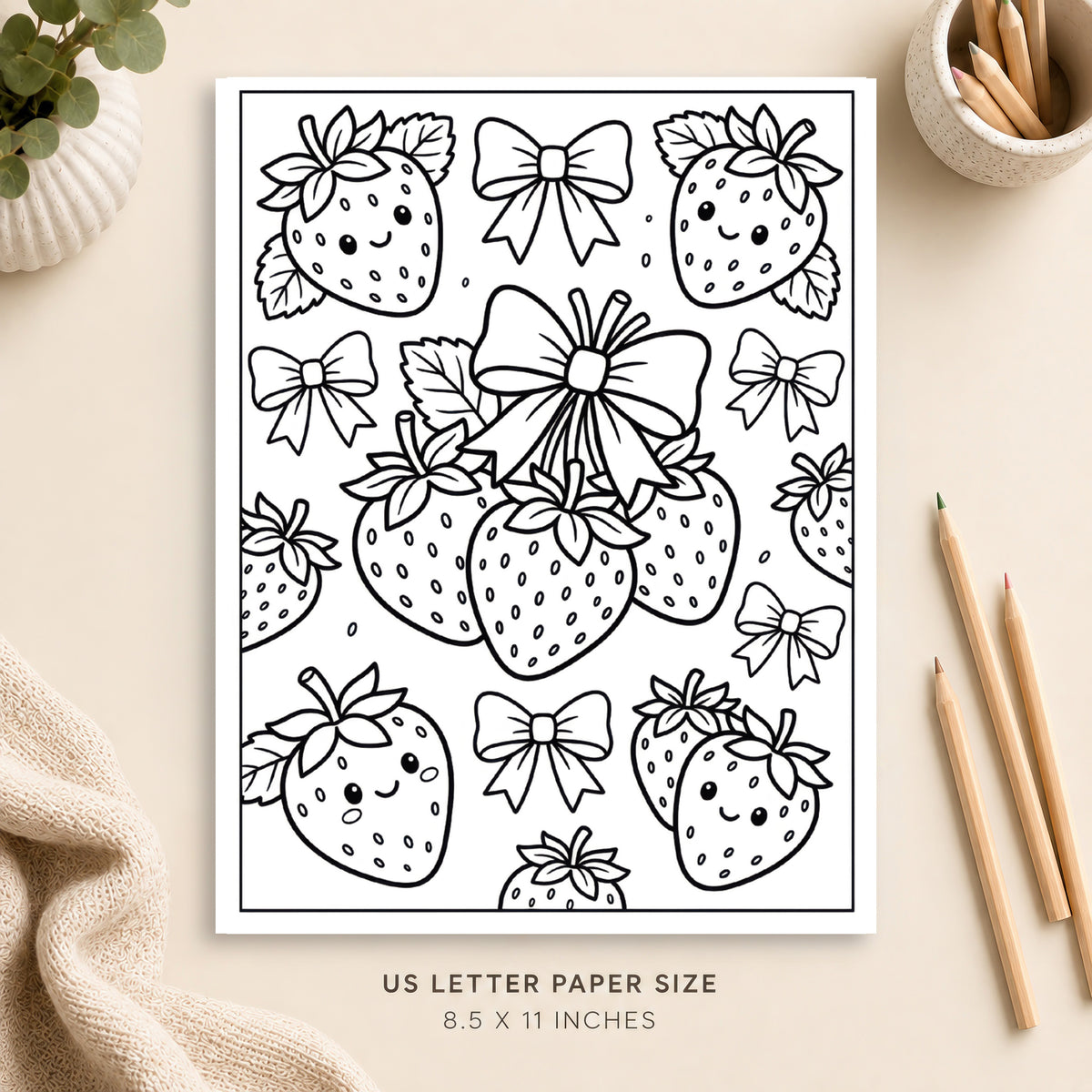 Strawberries and Bows Coloring Page 1