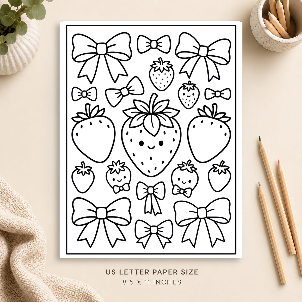 Strawberries and Bows Coloring Page 2