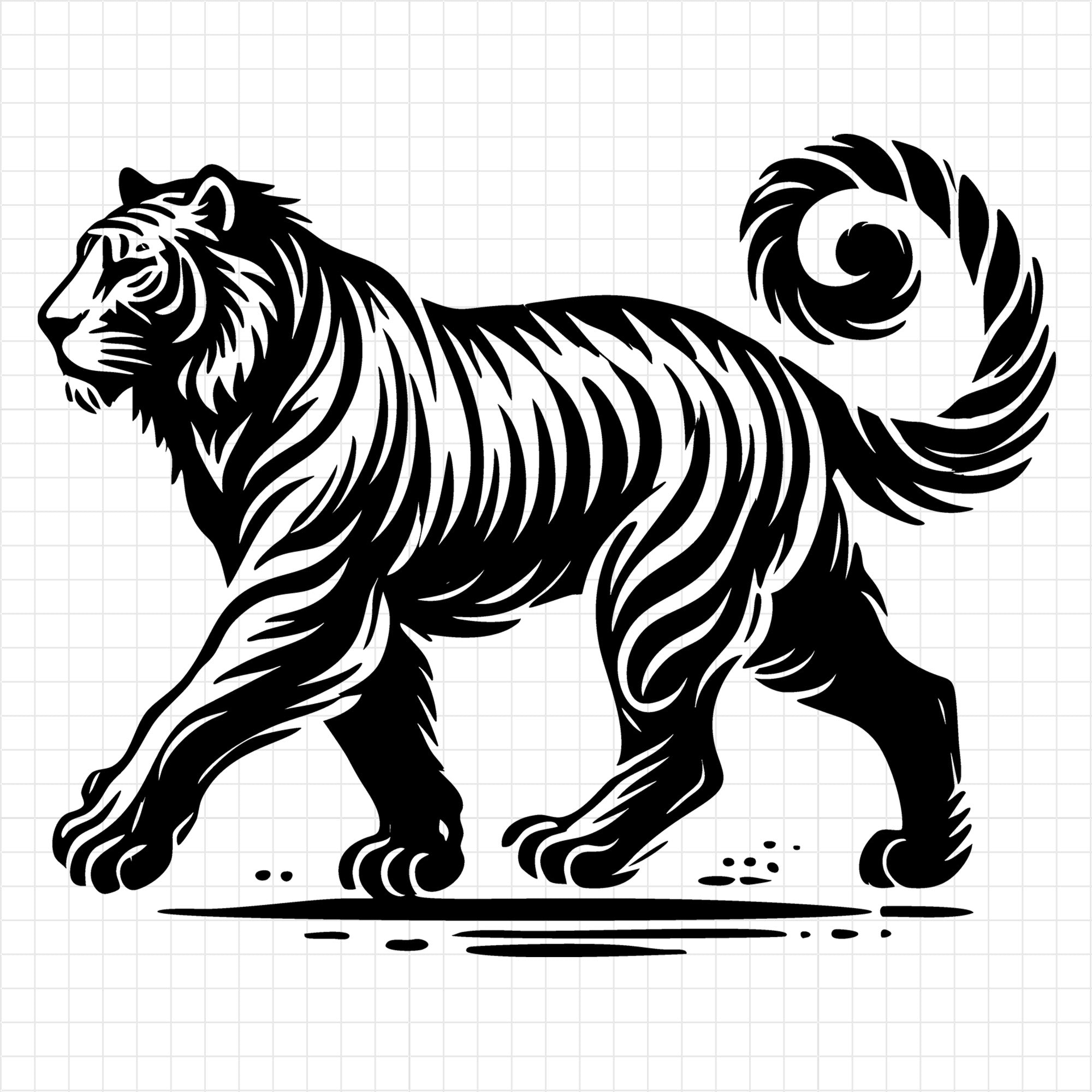 Striped Walking Tiger Silhouette SVG