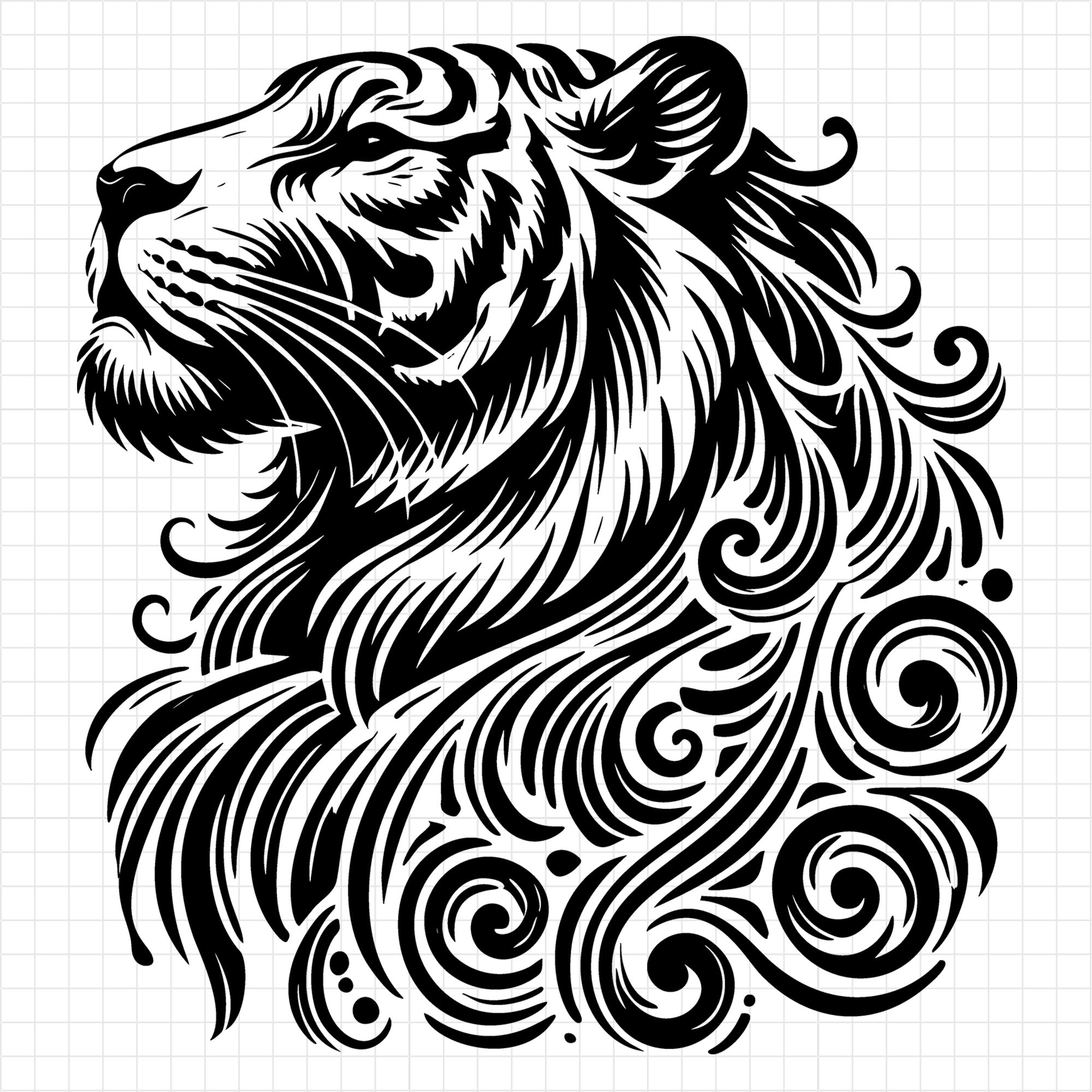 Stylized Tiger Silhouette with Flowing Stripes SVG