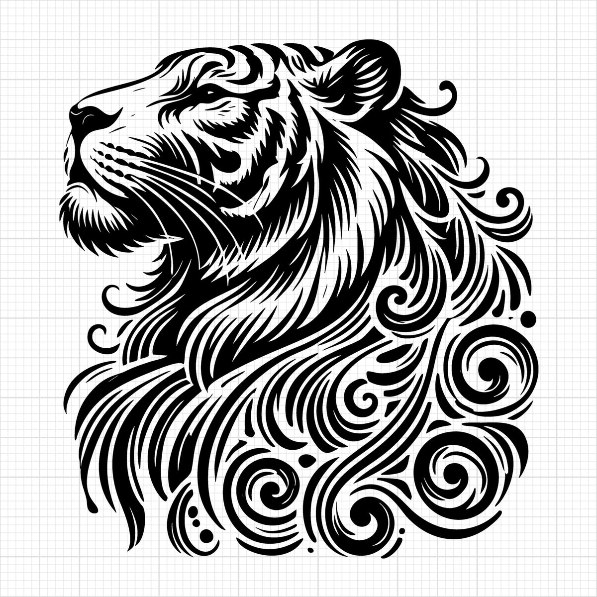 Stylized Tiger Silhouette with Flowing Stripes