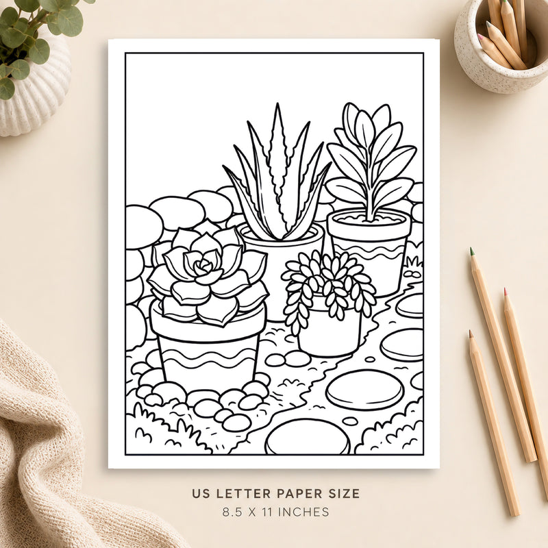 Succulent Garden Coloring Page 1