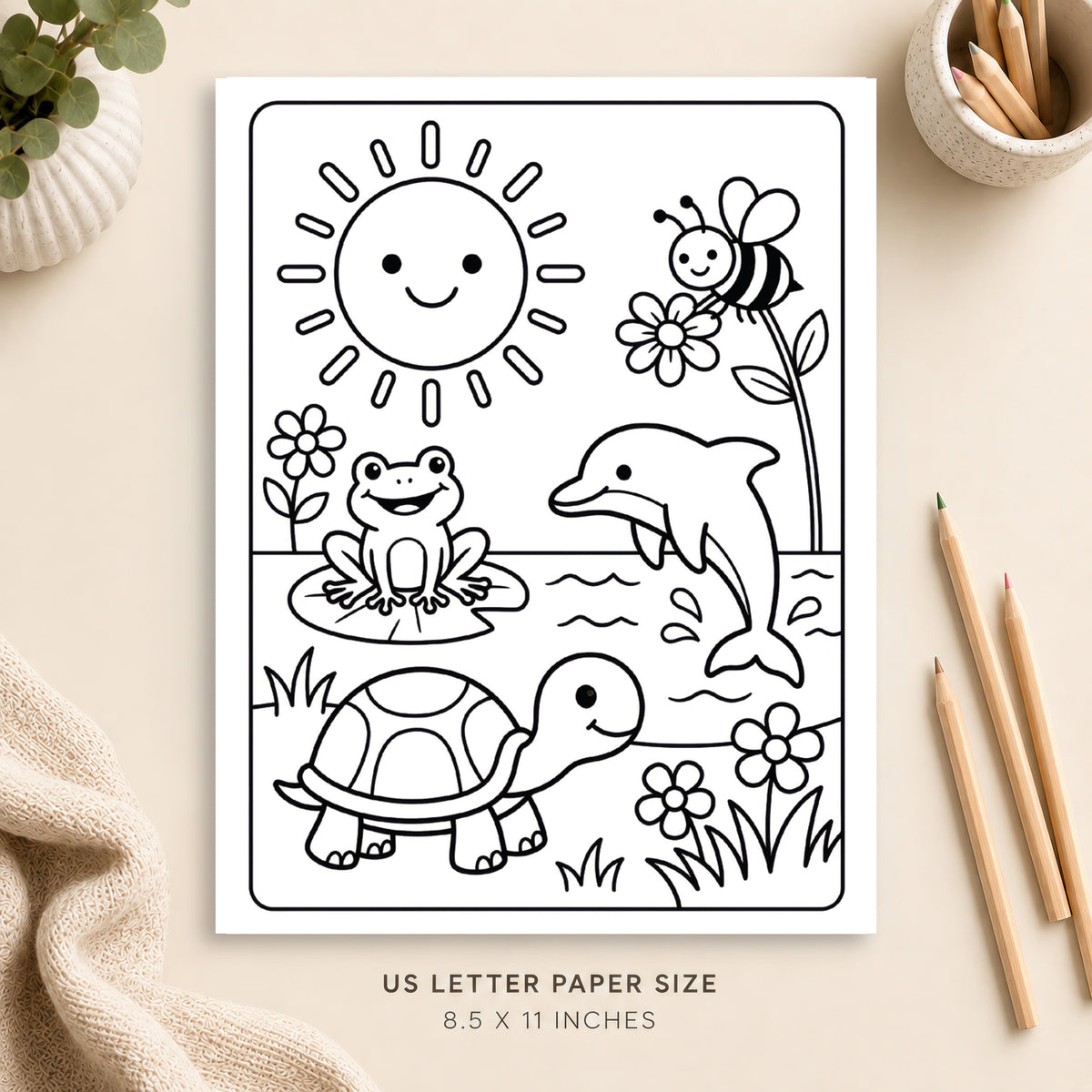 Summer Animals Coloring Page 1