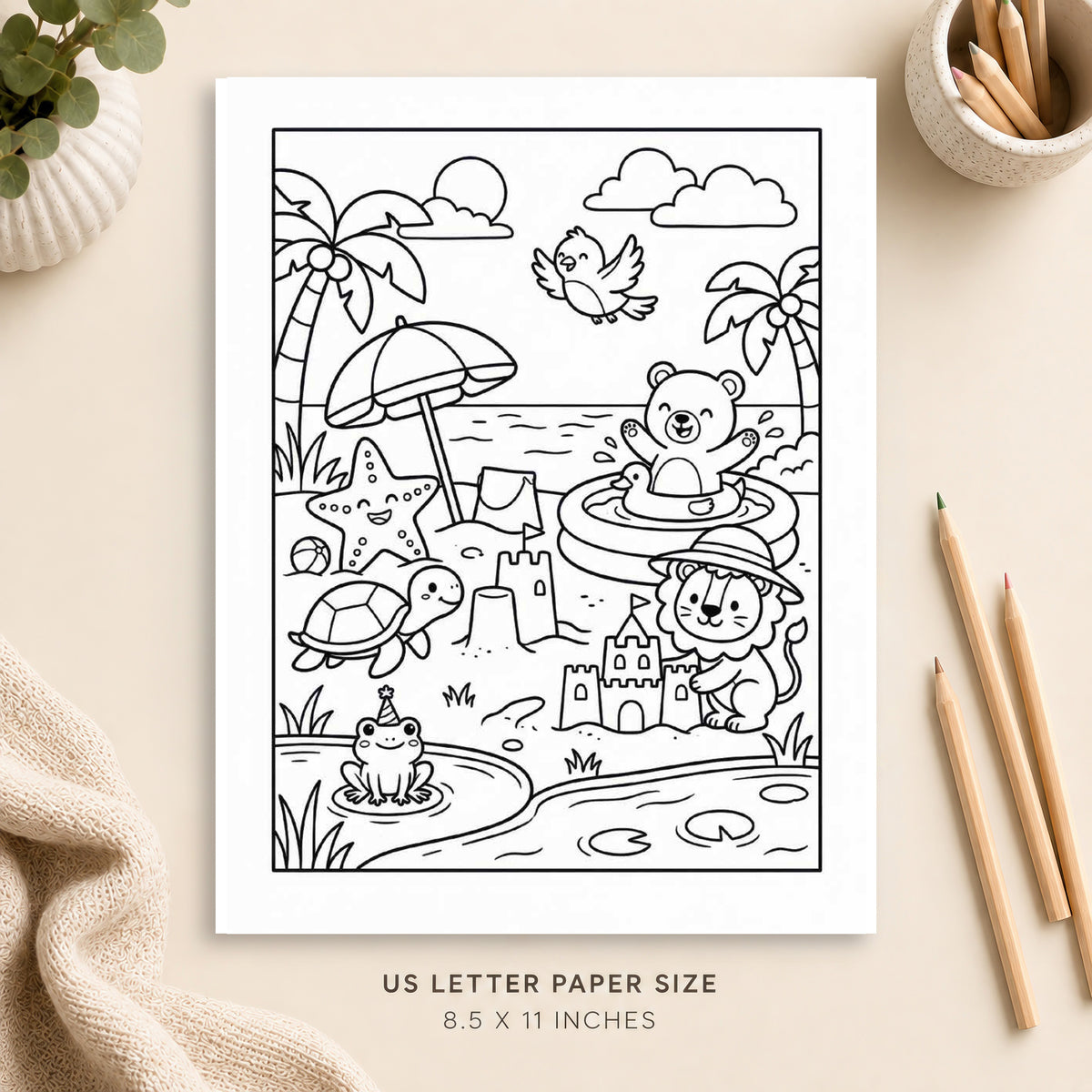 Summer Animals Coloring Page 2