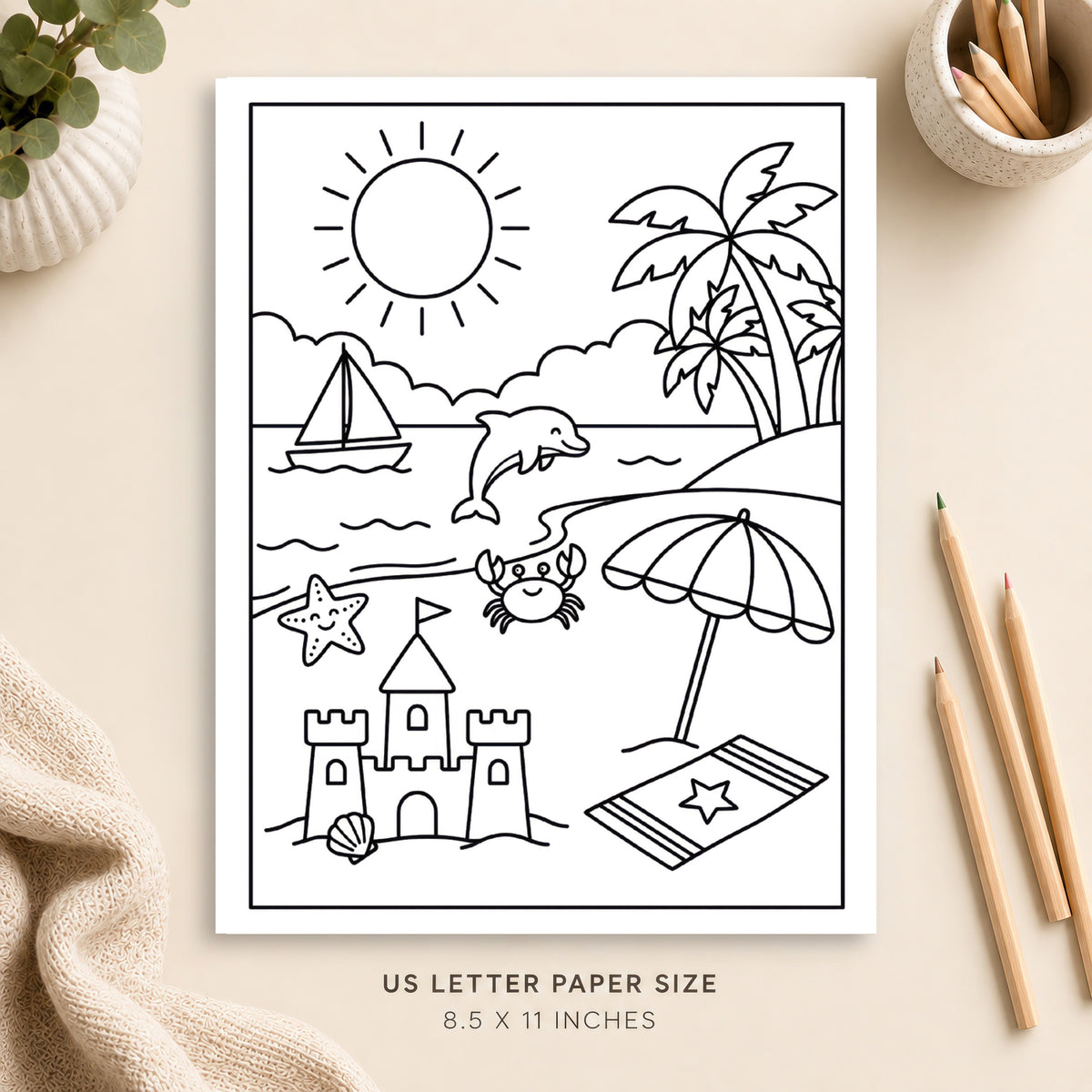 Summer Beach Day Coloring Page 2