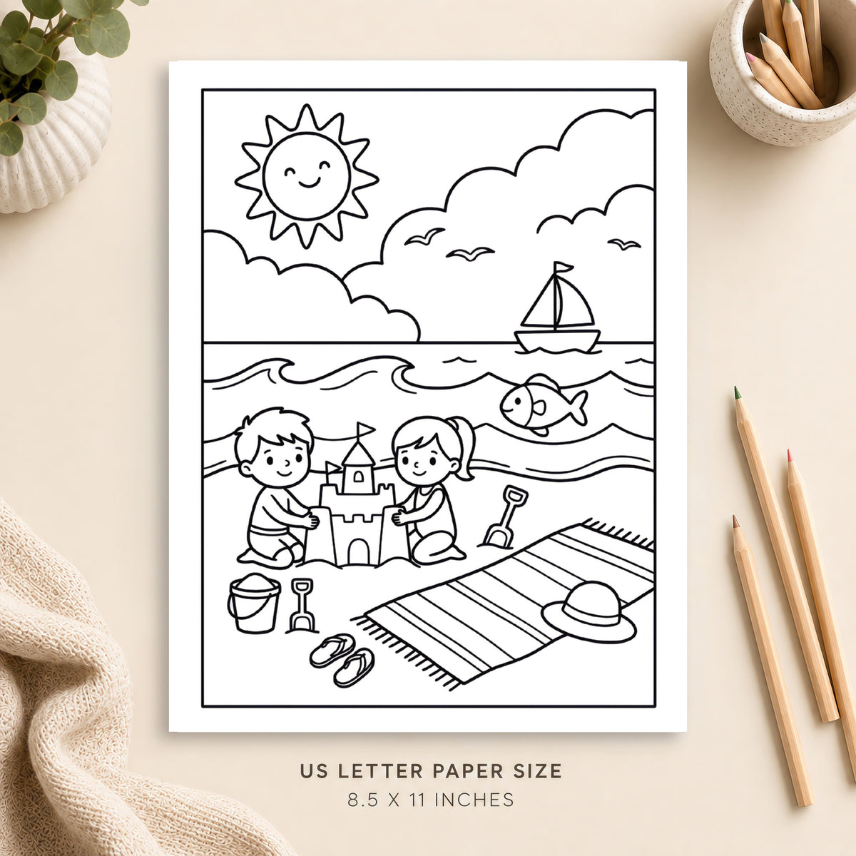 Summer Beach Day Coloring Page 3