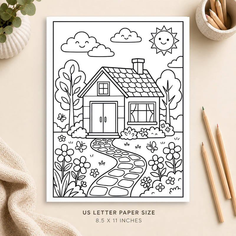 Summer Cottage Coloring Page 1