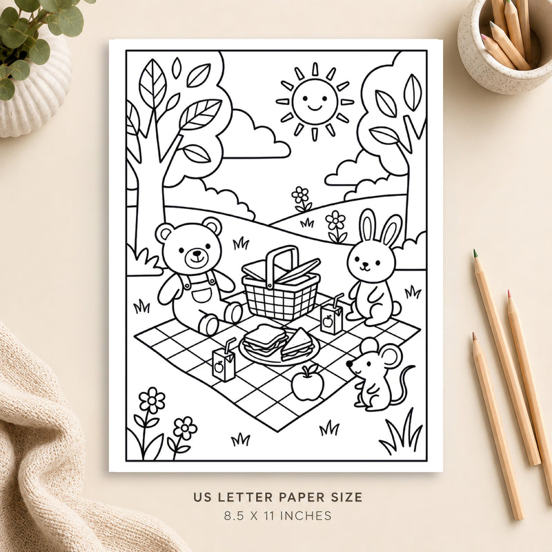 Summer Picnic Coloring Page 2