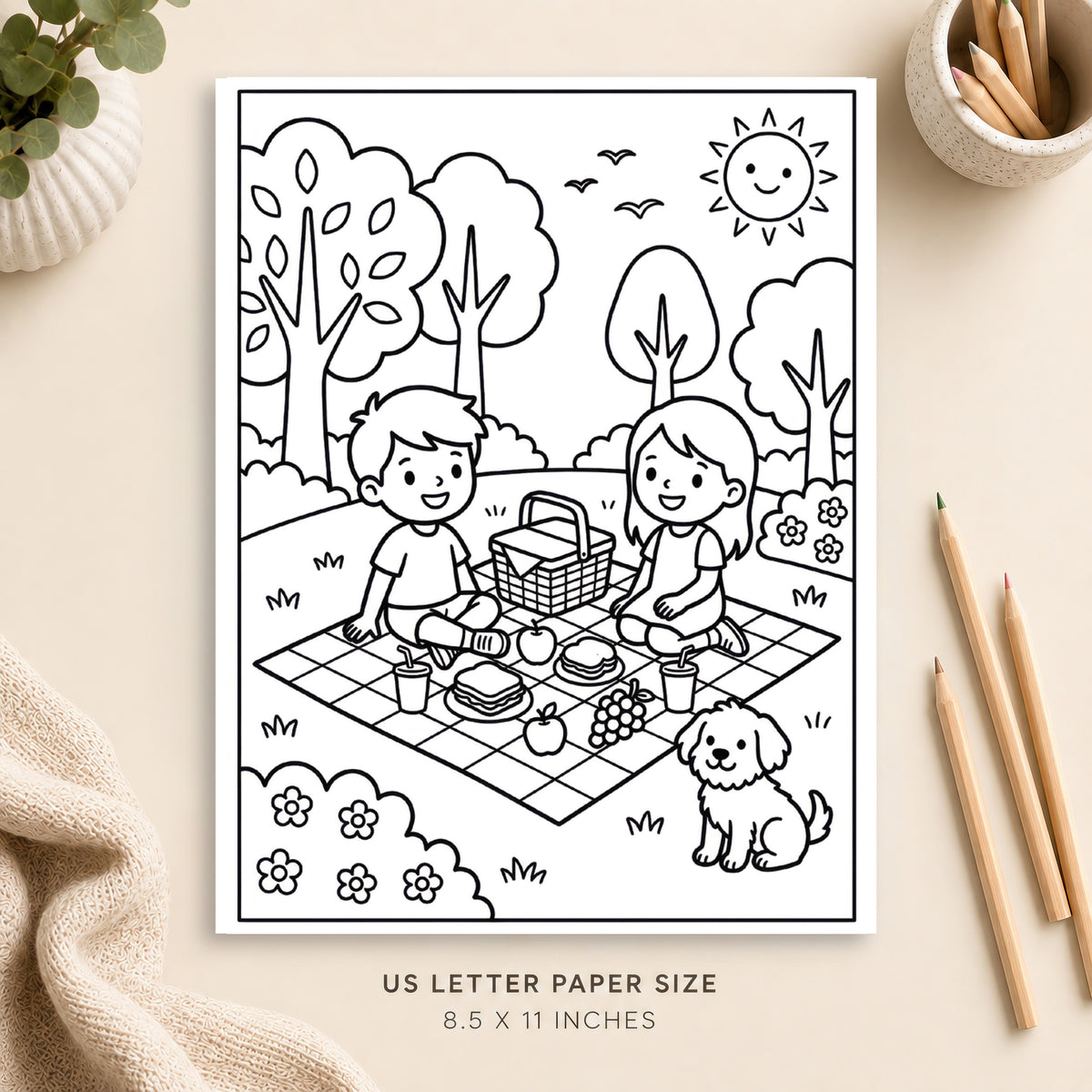 Summer Picnic Coloring Page 3