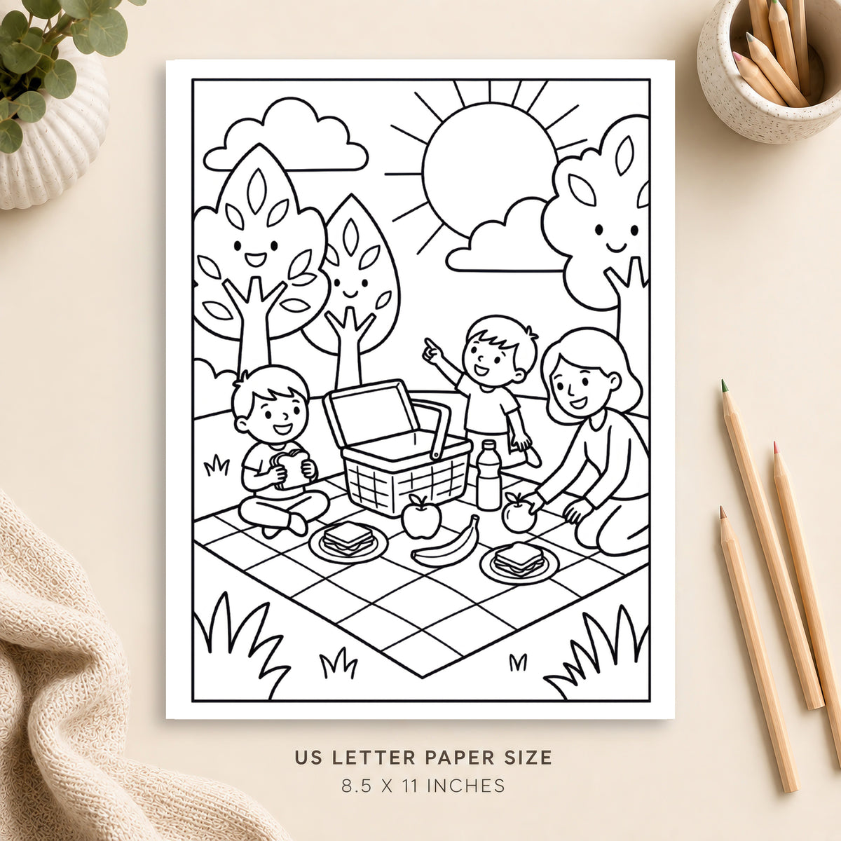 Summer Picnic Coloring Page 4