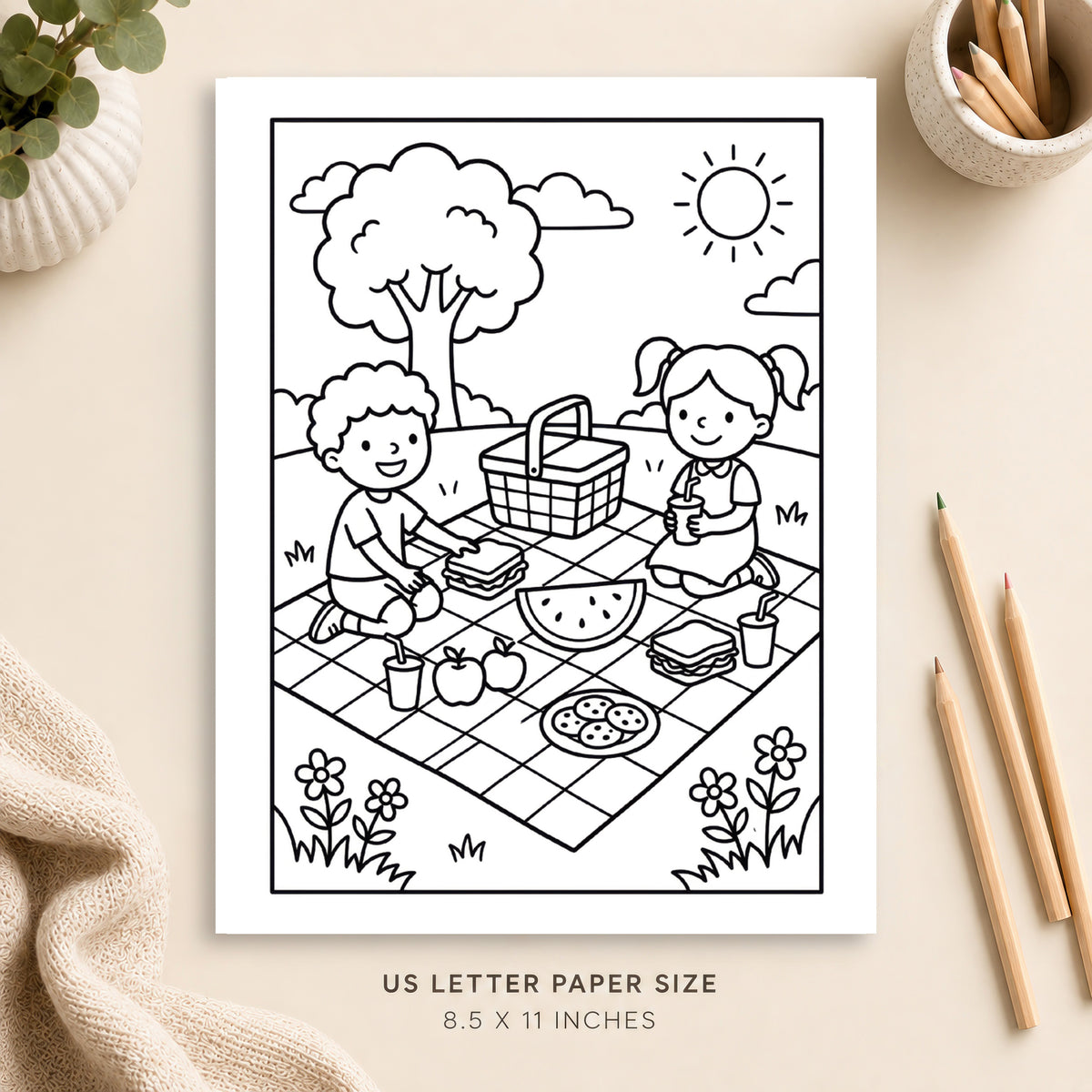 Summer Picnic Coloring Page 6