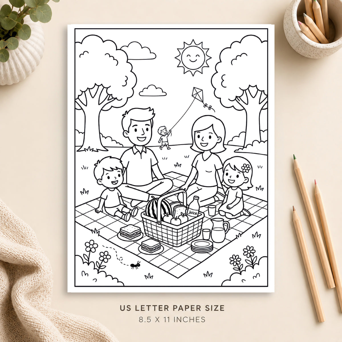 Summer Picnic Coloring Page 7
