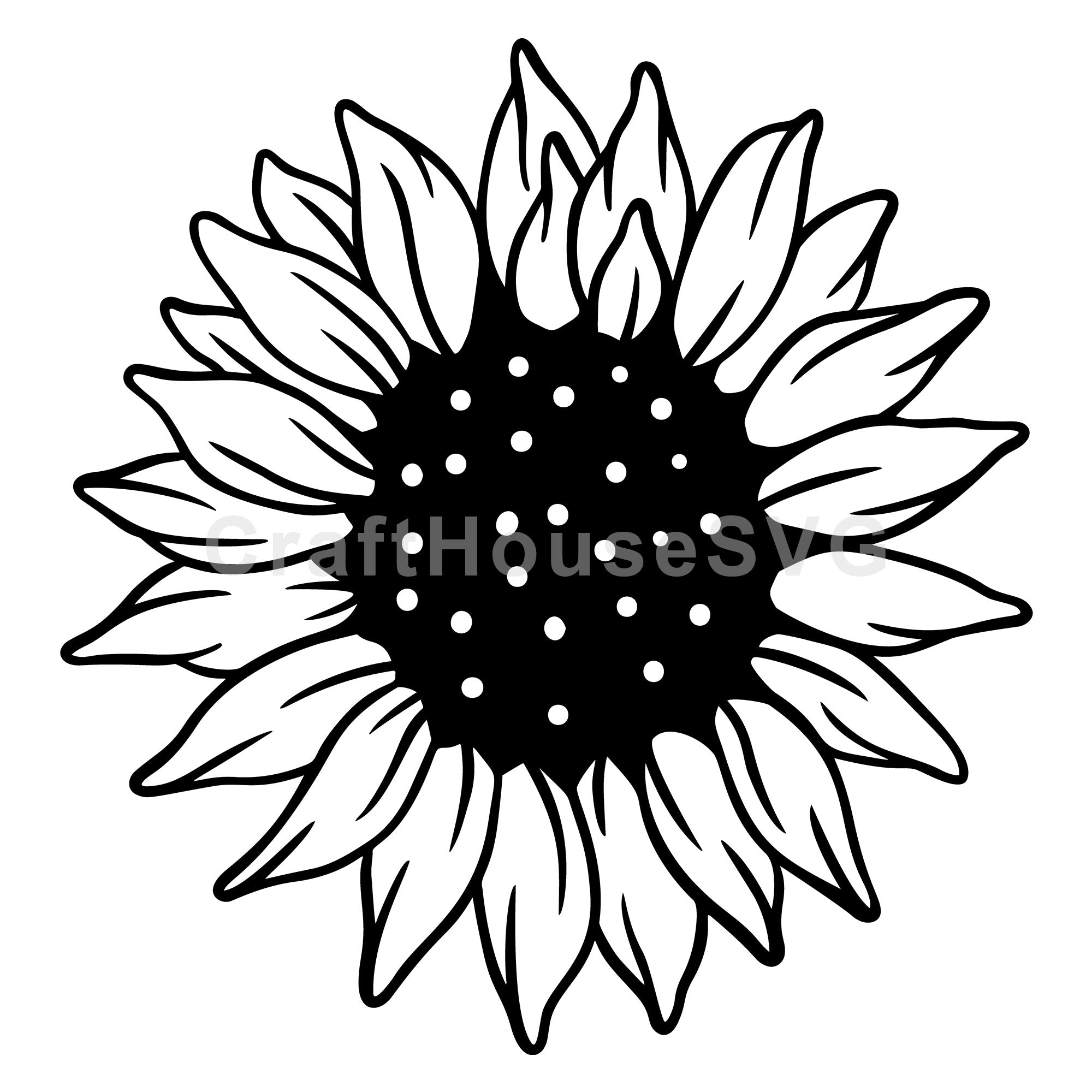 Black and White Sunflower SVG