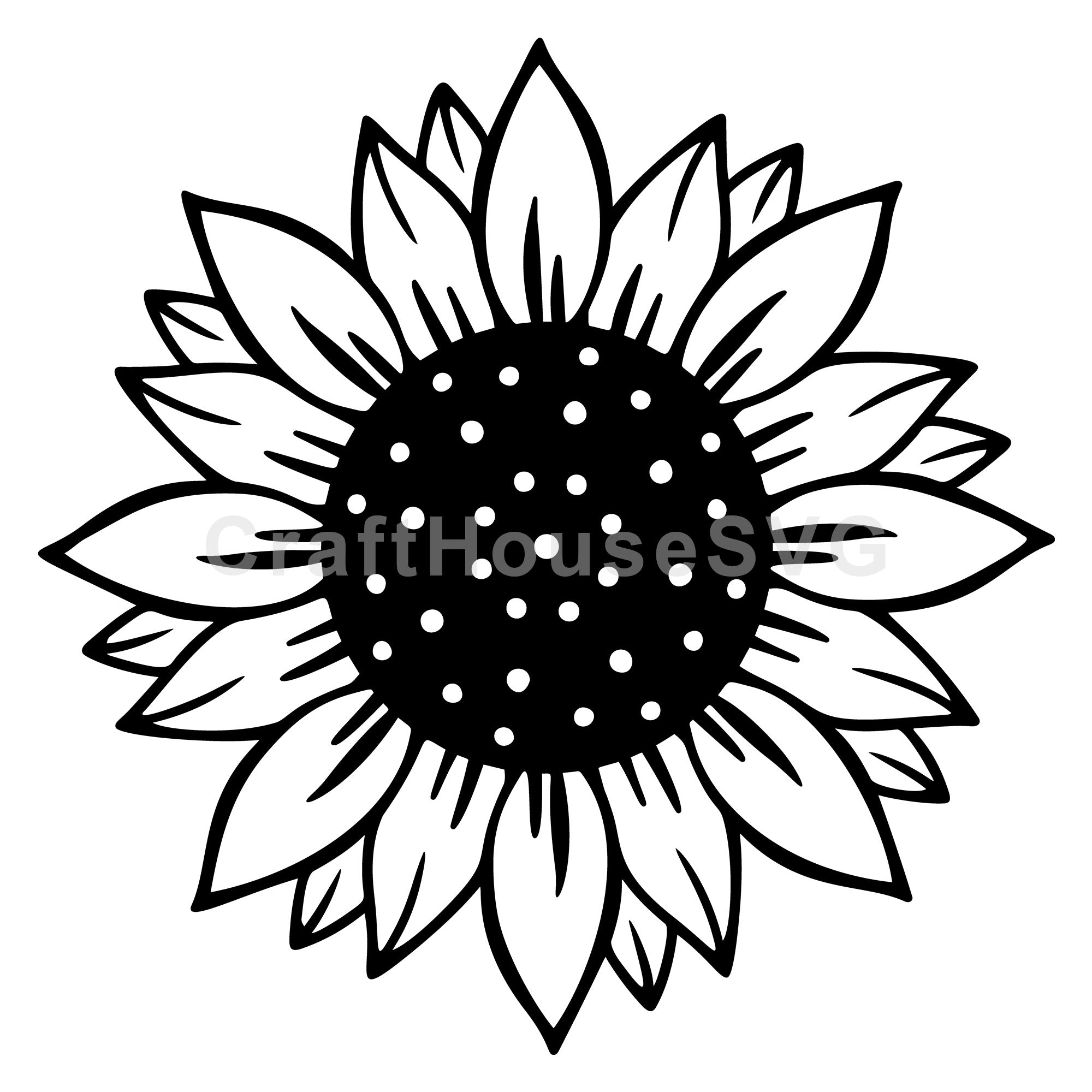 Sunflower with Polka Dots Line Art SVG