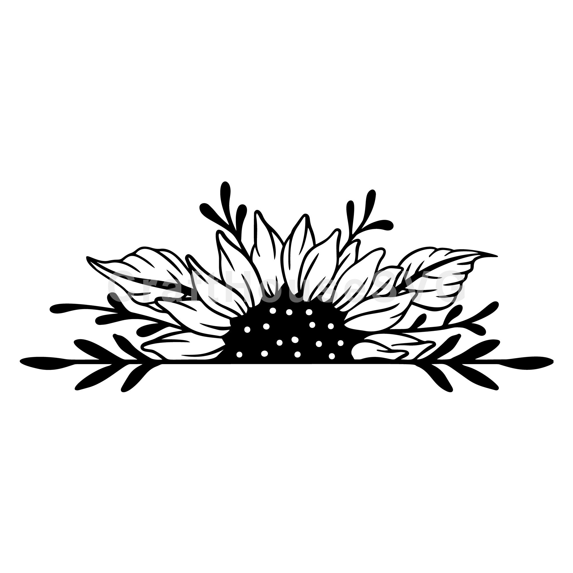 Half Sunflower with Leaves Silhouette SVG