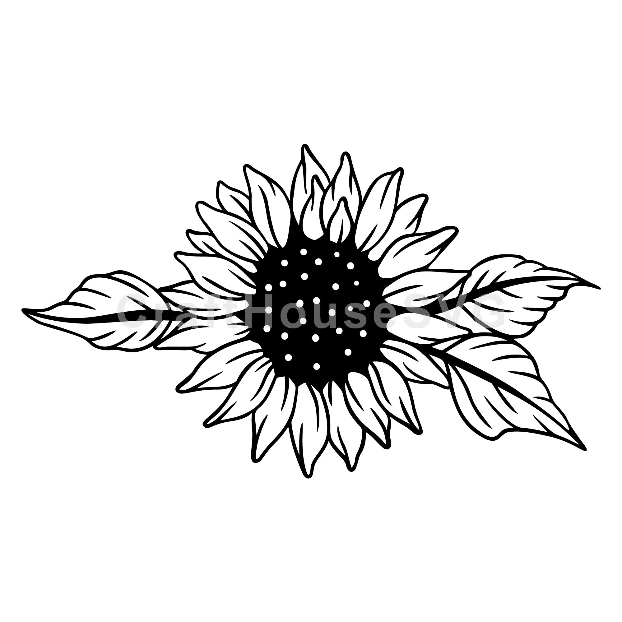 Sunflower with Side Leaves Silhouette SVG