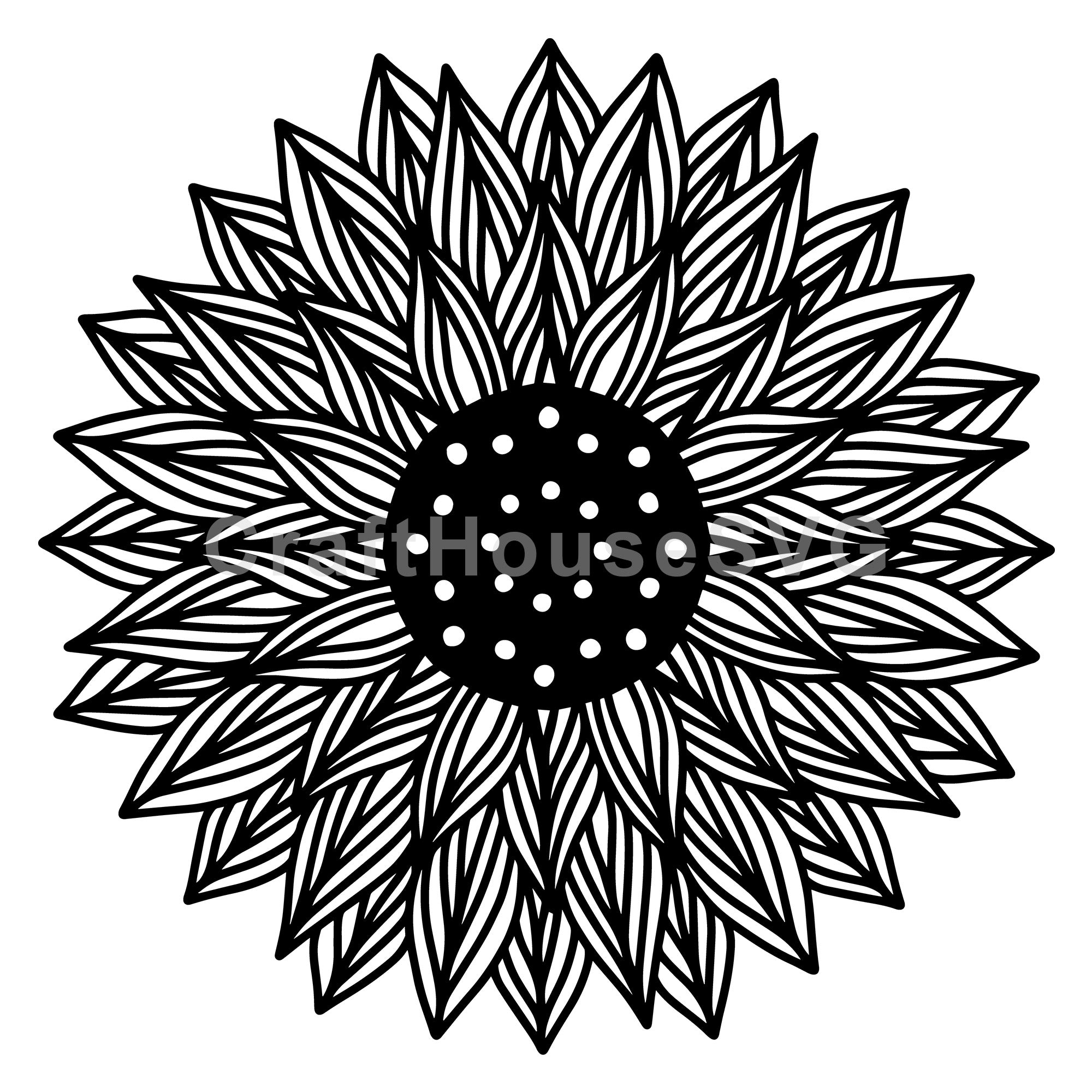 Detailed Line Art Sunflower Mandala SVG