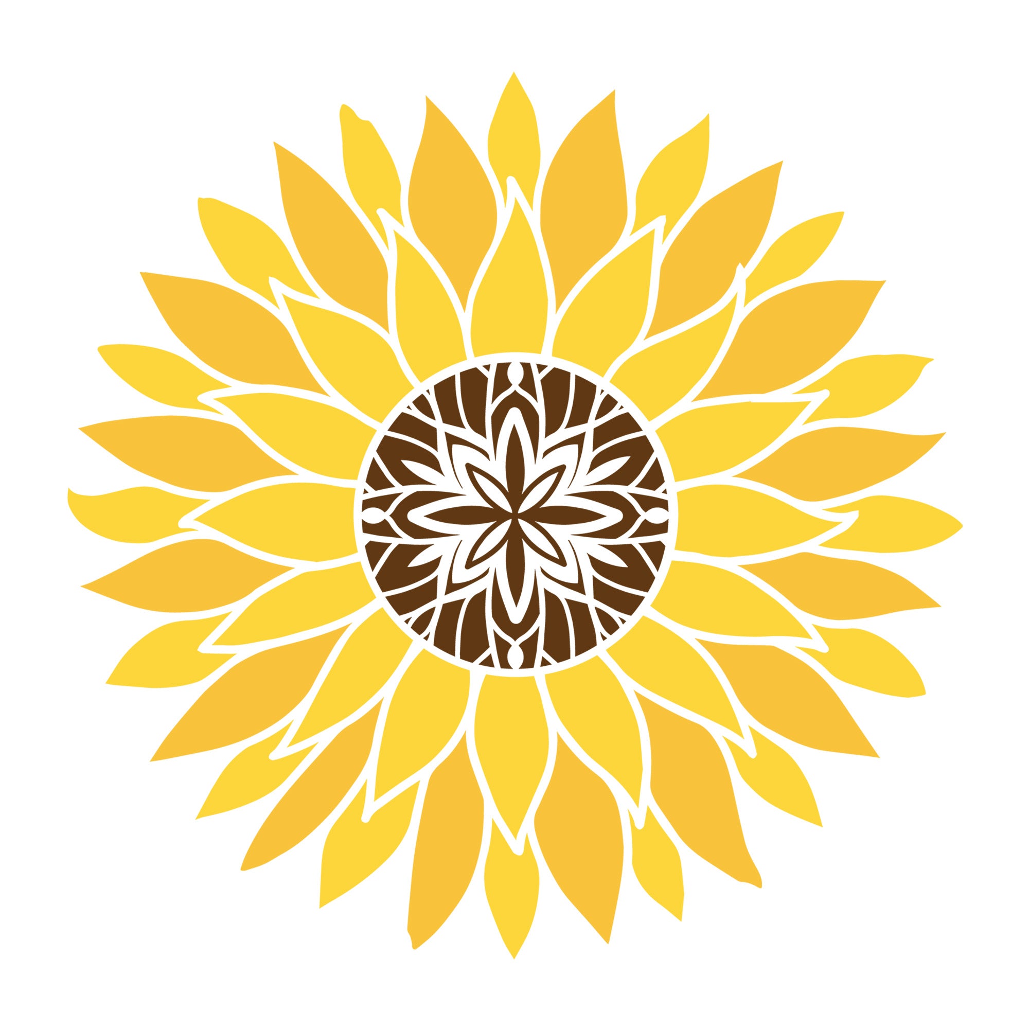 Sunflower Mandala SVG mandala SVG design for Cricut, Silhouette, laser cutting, vinyl, sublimation, decals, shirts, and DIY craft projects.