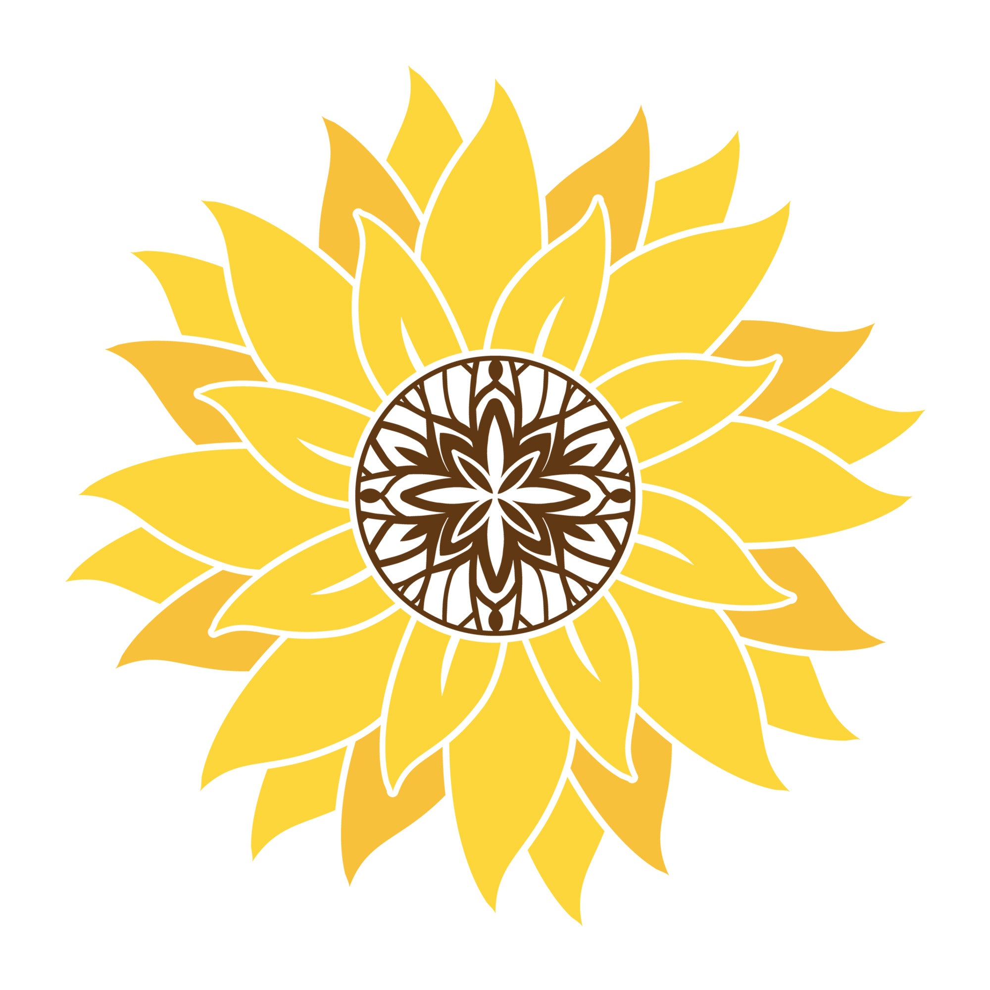 Sunflower Mandala SVG mandala SVG design for Cricut, Silhouette, laser cutting, vinyl, sublimation, decals, shirts, and DIY craft projects.