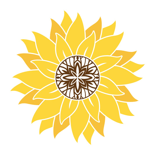 Sunflower Mandala SVG mandala SVG design for Cricut, Silhouette, laser cutting, vinyl, sublimation, decals, shirts, and DIY craft projects.