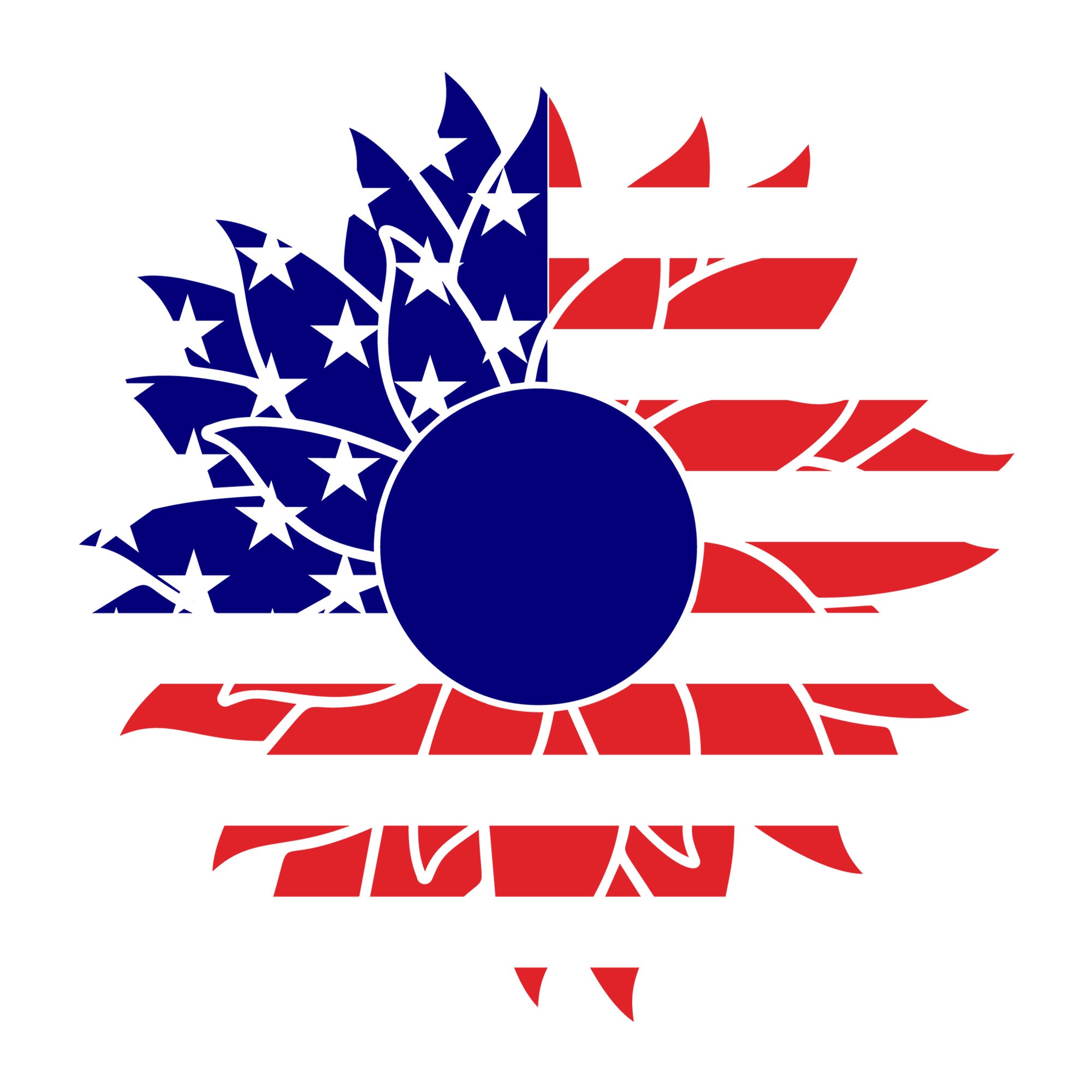Sunflower US Flag SVG design for Cricut, Silhouette, laser cutting, vinyl, sublimation, and patriotic craft projects.