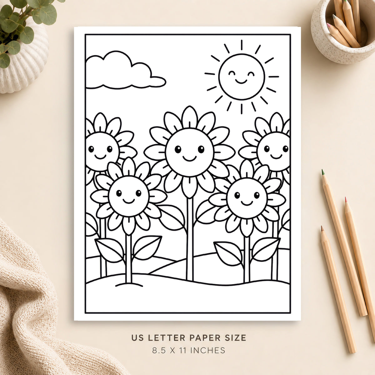 Sunflowers Coloring Page 1