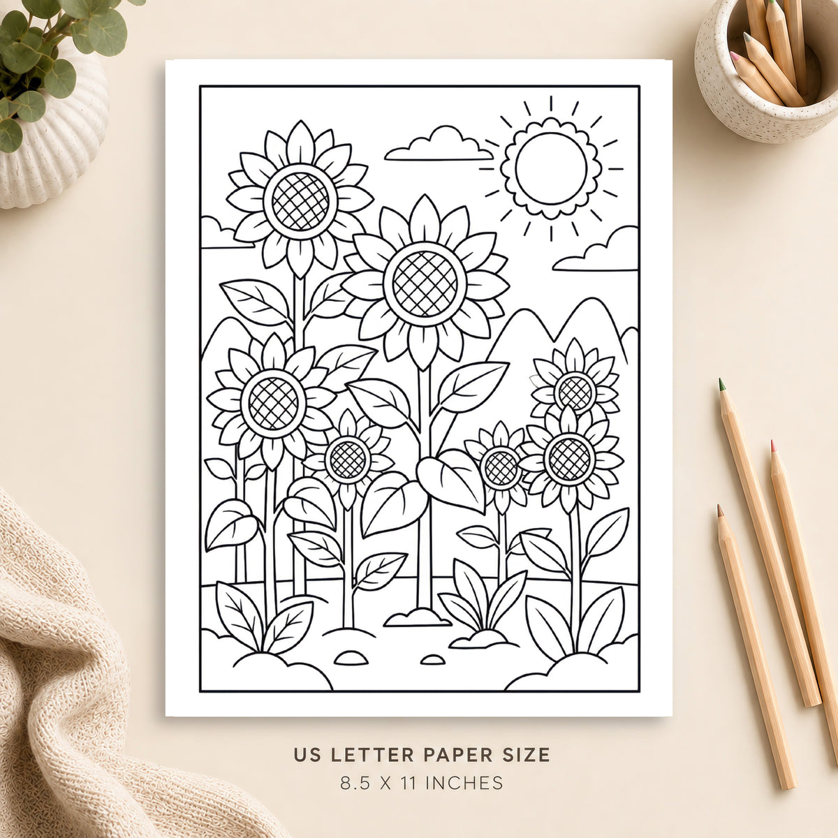 Sunflowers Coloring Page 2