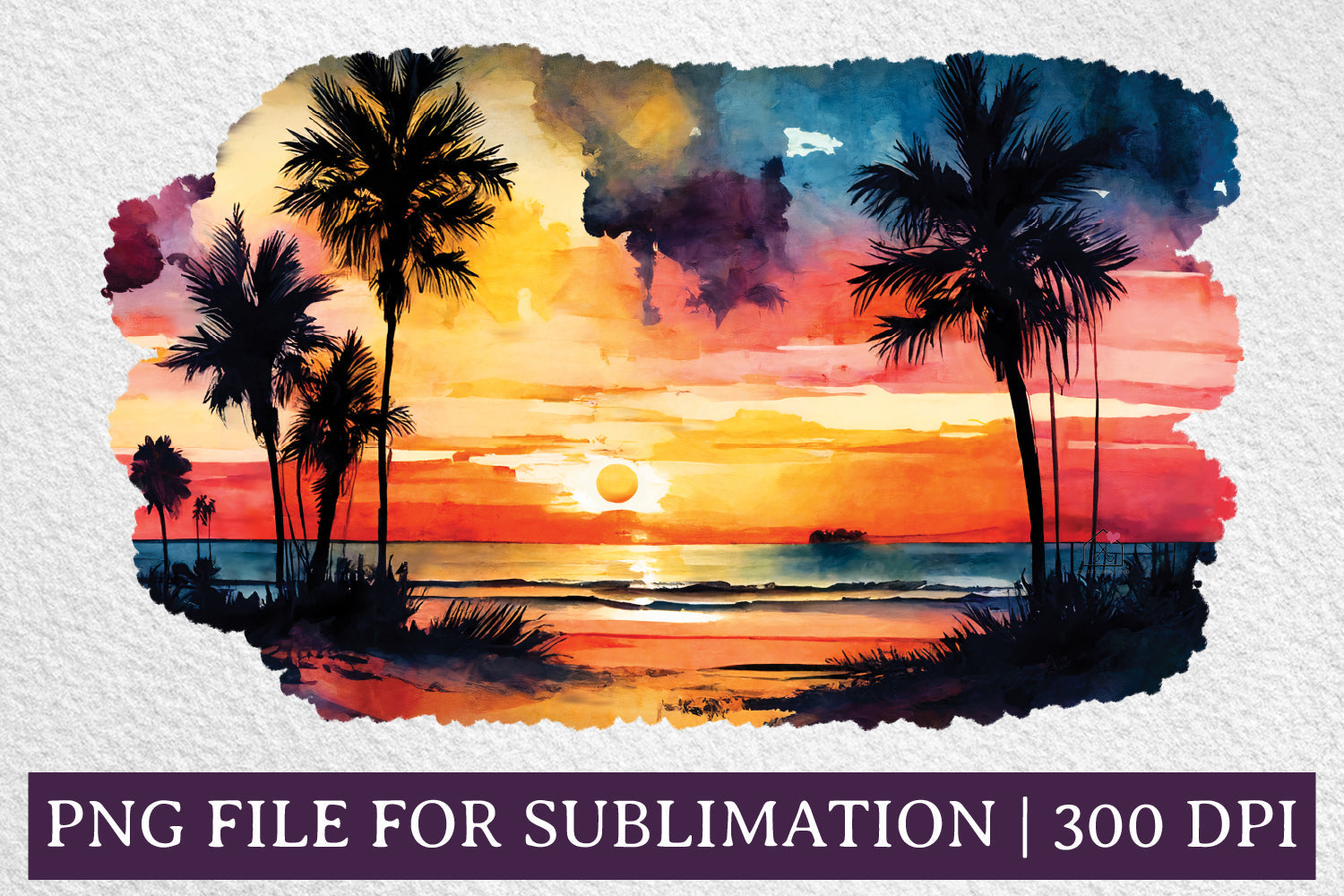 FREE Sunset on the Beach Watercolor Summer Sublimation Design PNG