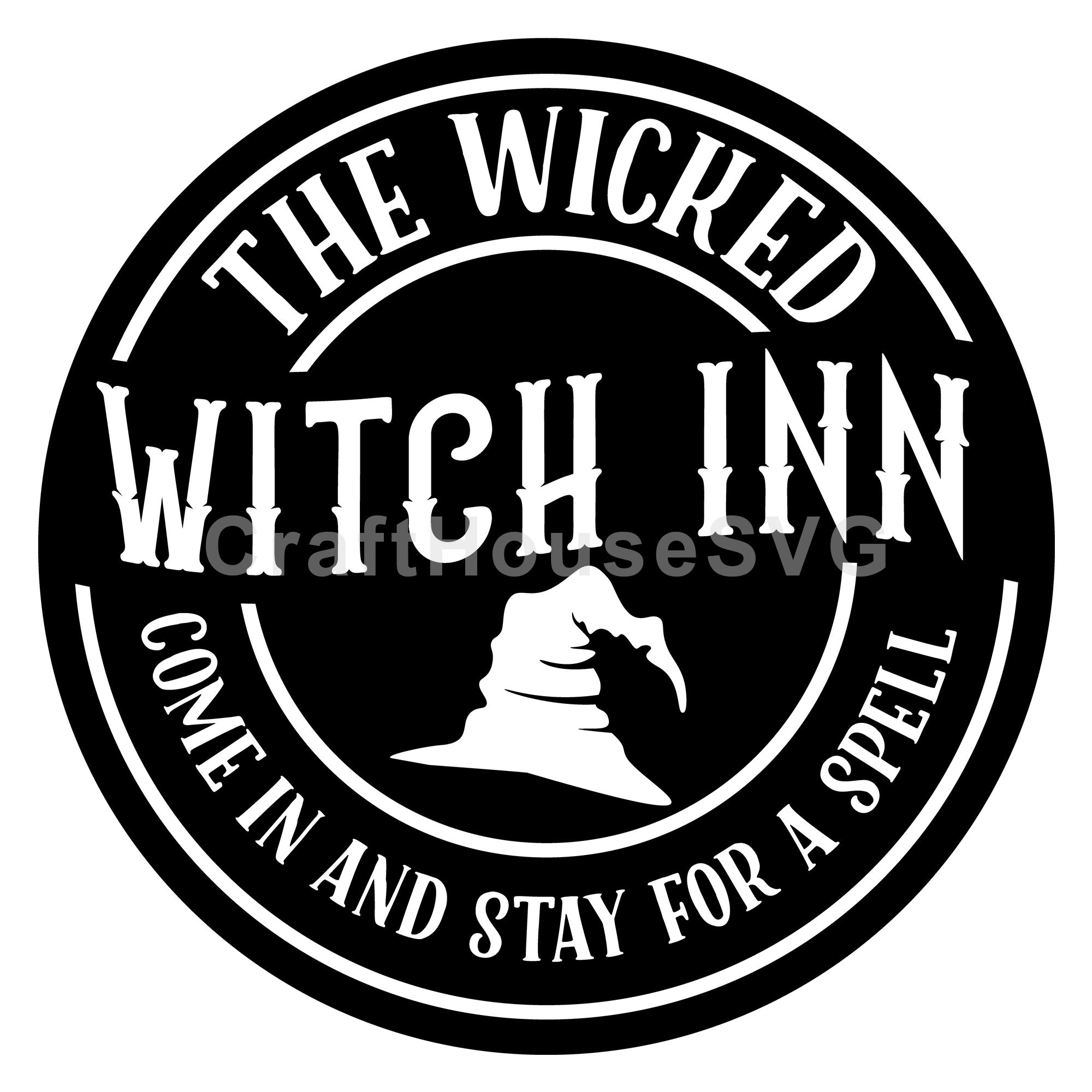 The Wicked Witch Inn Halloween Round Sign SVG