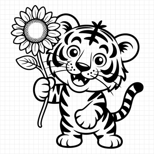 Tiger Holding Sunflower SVG