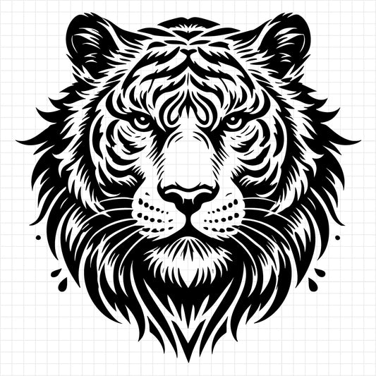 Tiger Face Silhouette With Strong Features SVG