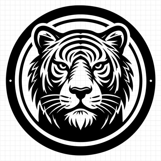 Tiger Face with Clean Circular Border Silhouette SVG