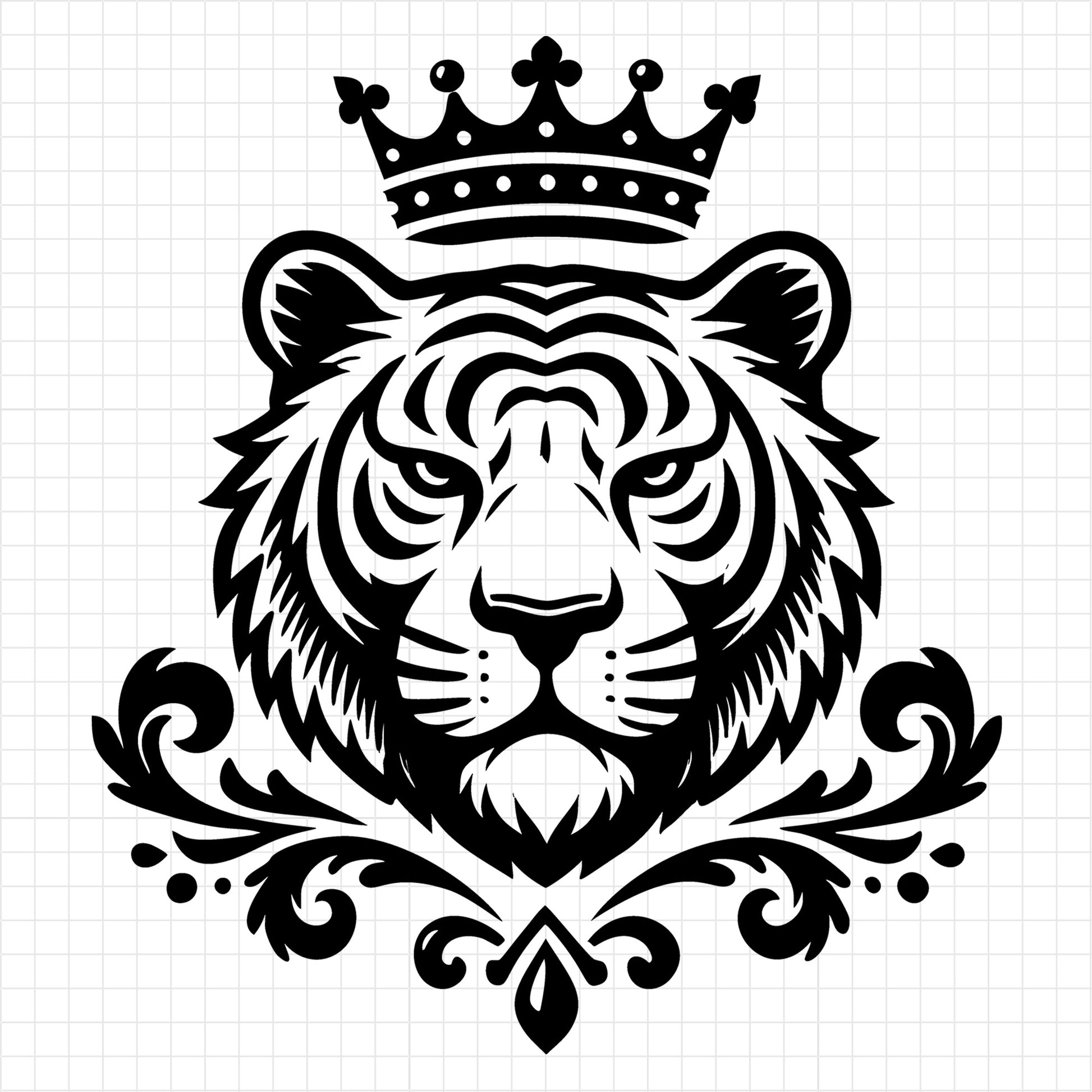 Tiger Face with Crown and Decorative Motif SVG - Craft House SVG