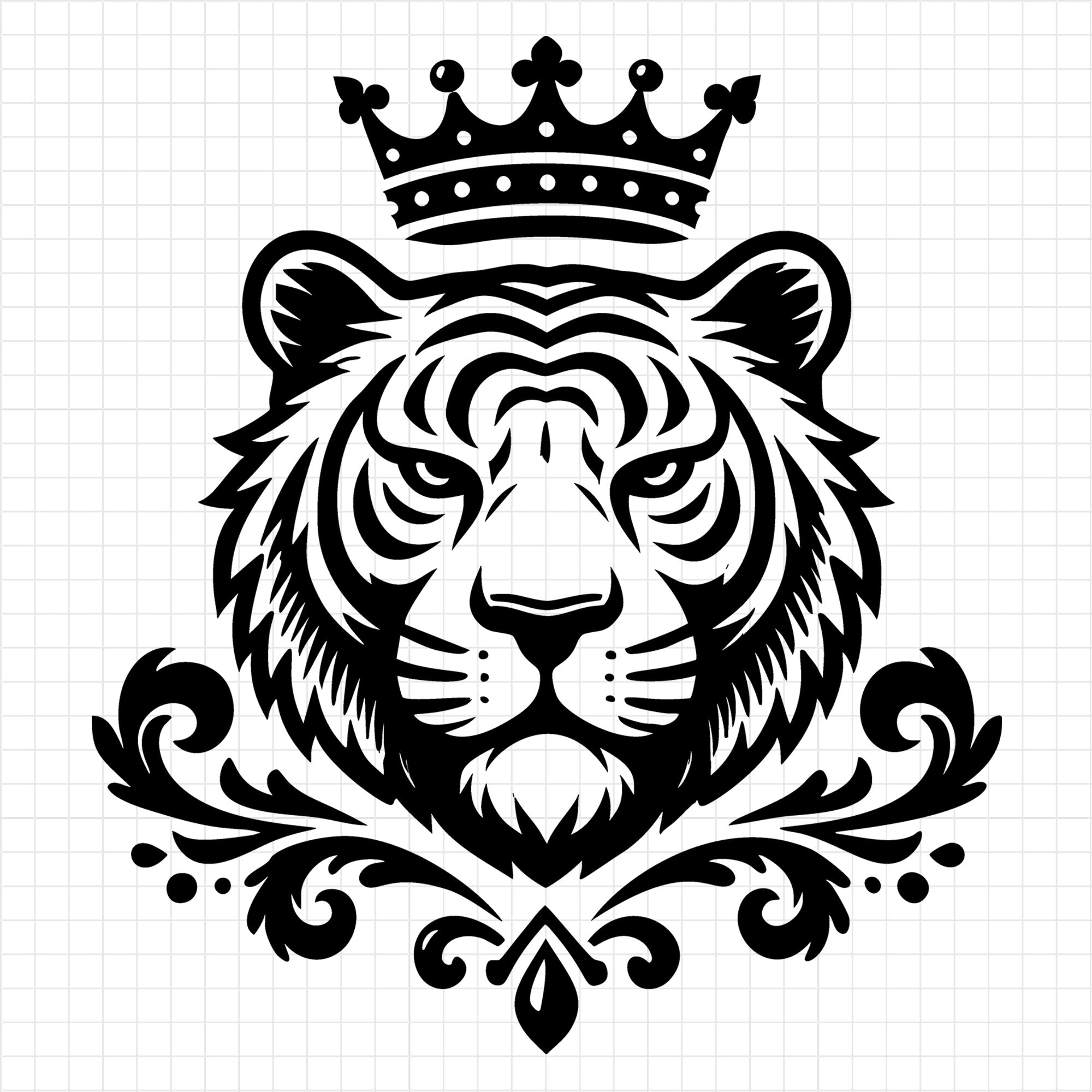 Tiger Face with Crown and Decorative Motif SVG