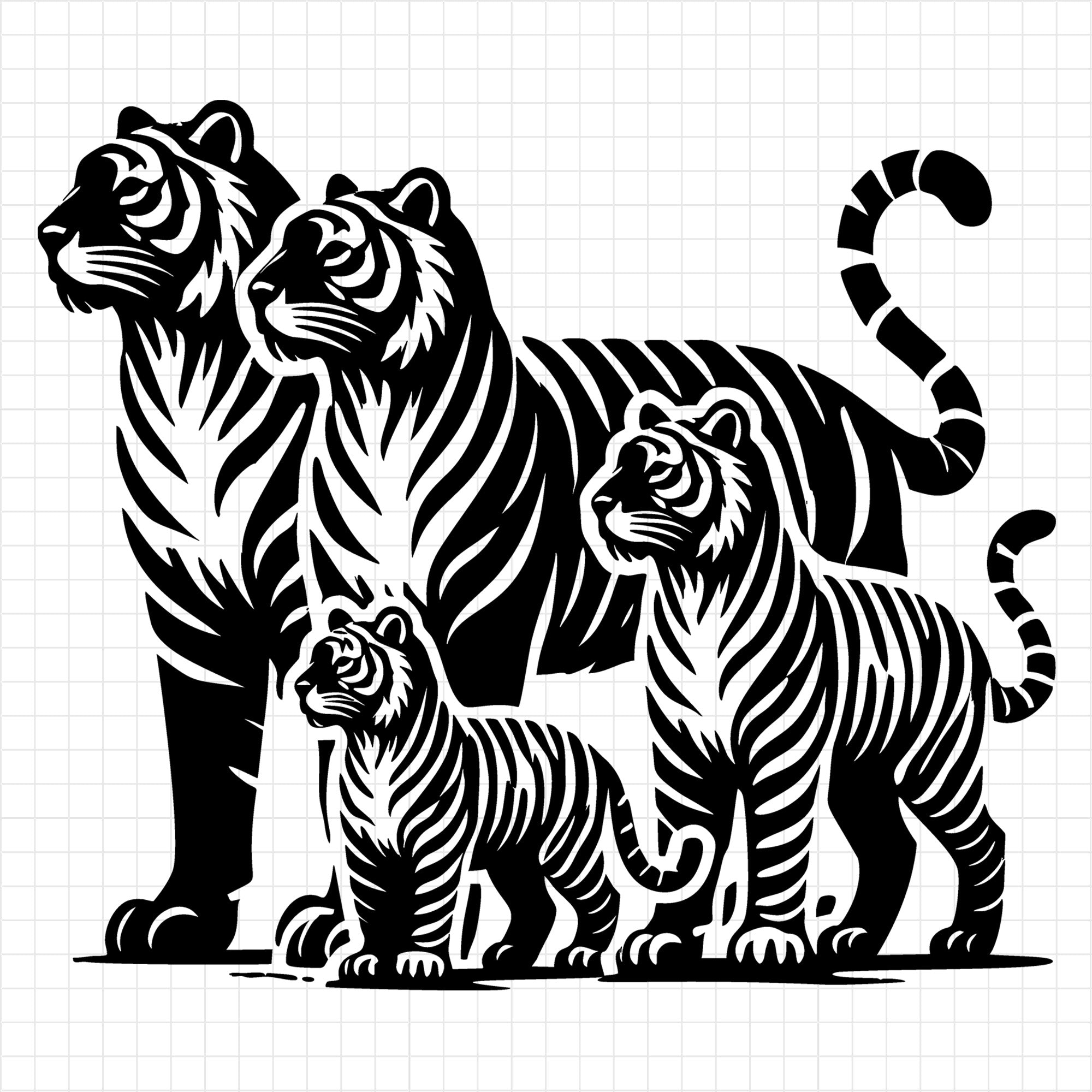 Tiger Family Silhouette Scene SVG