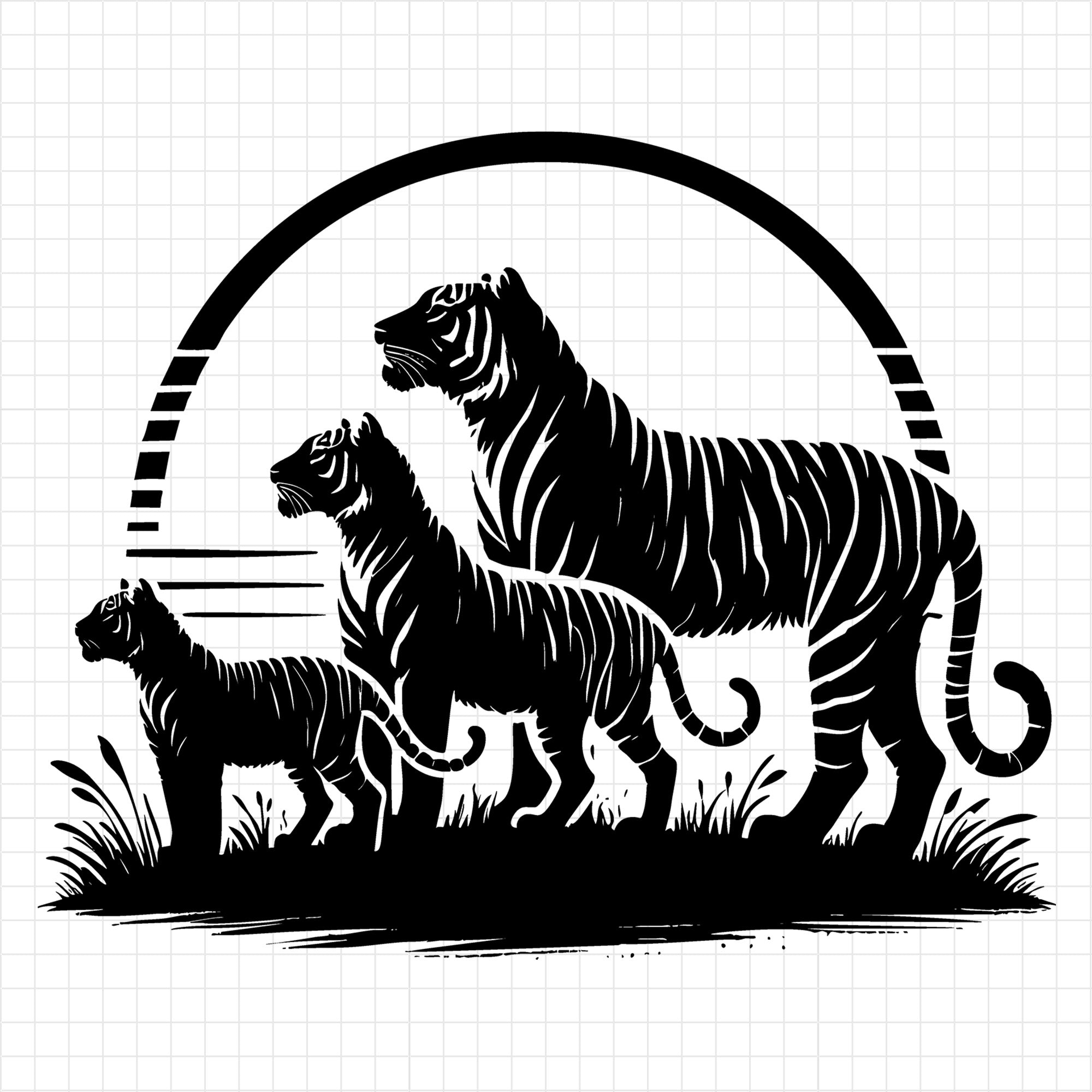 Tiger Family Silhouette on a white background SVG