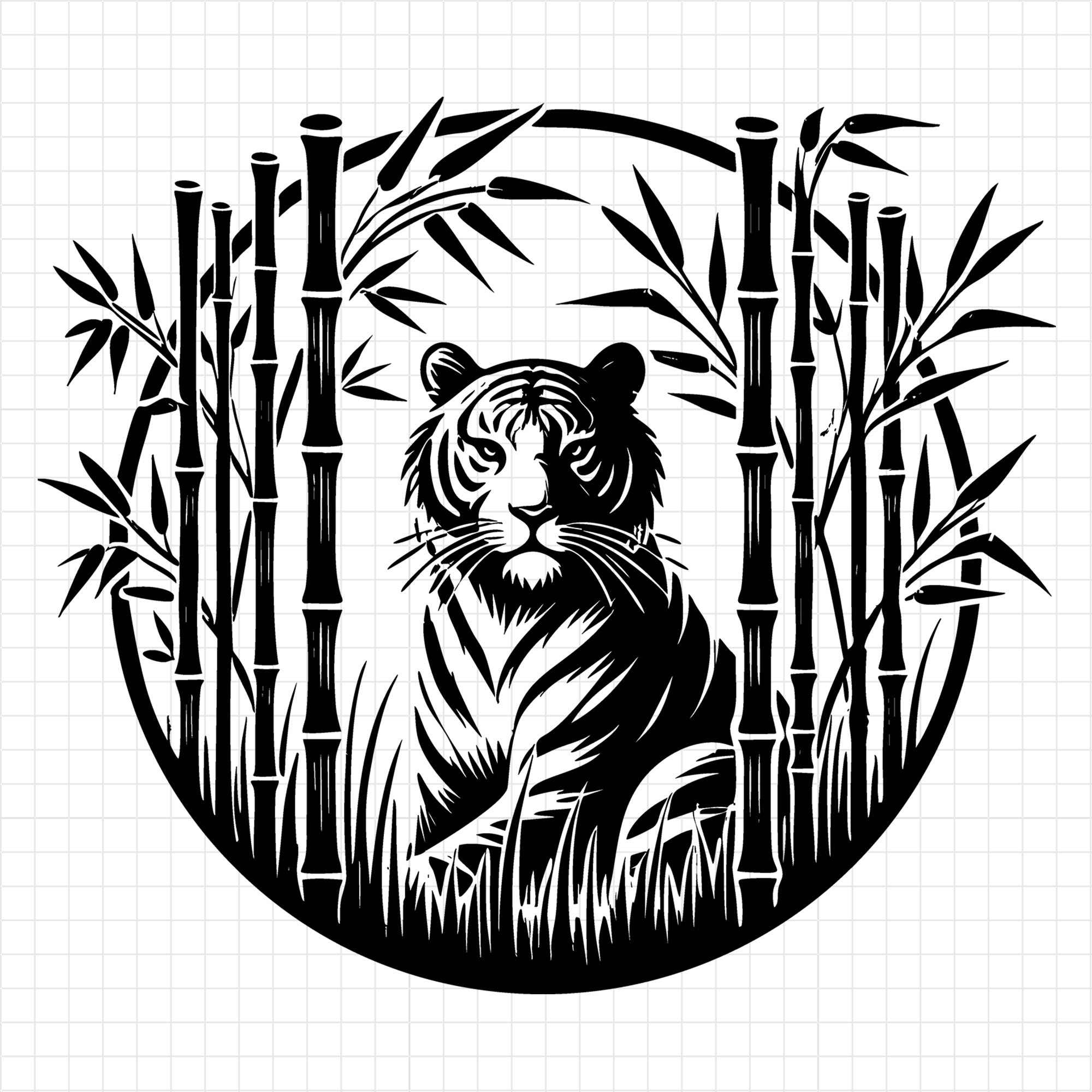 Tiger Framed by Bamboo Circular Design SVG