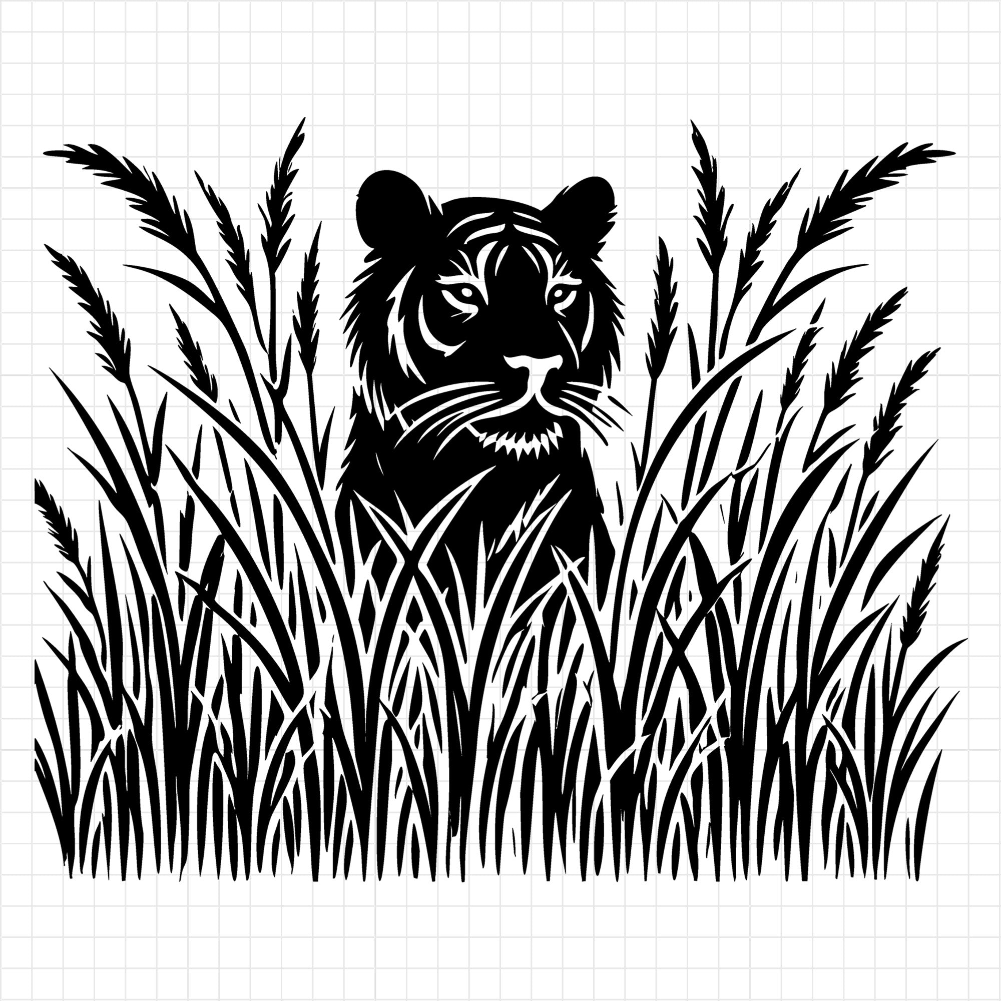 Tiger Hidden in Tall Grass Silhouette SVG