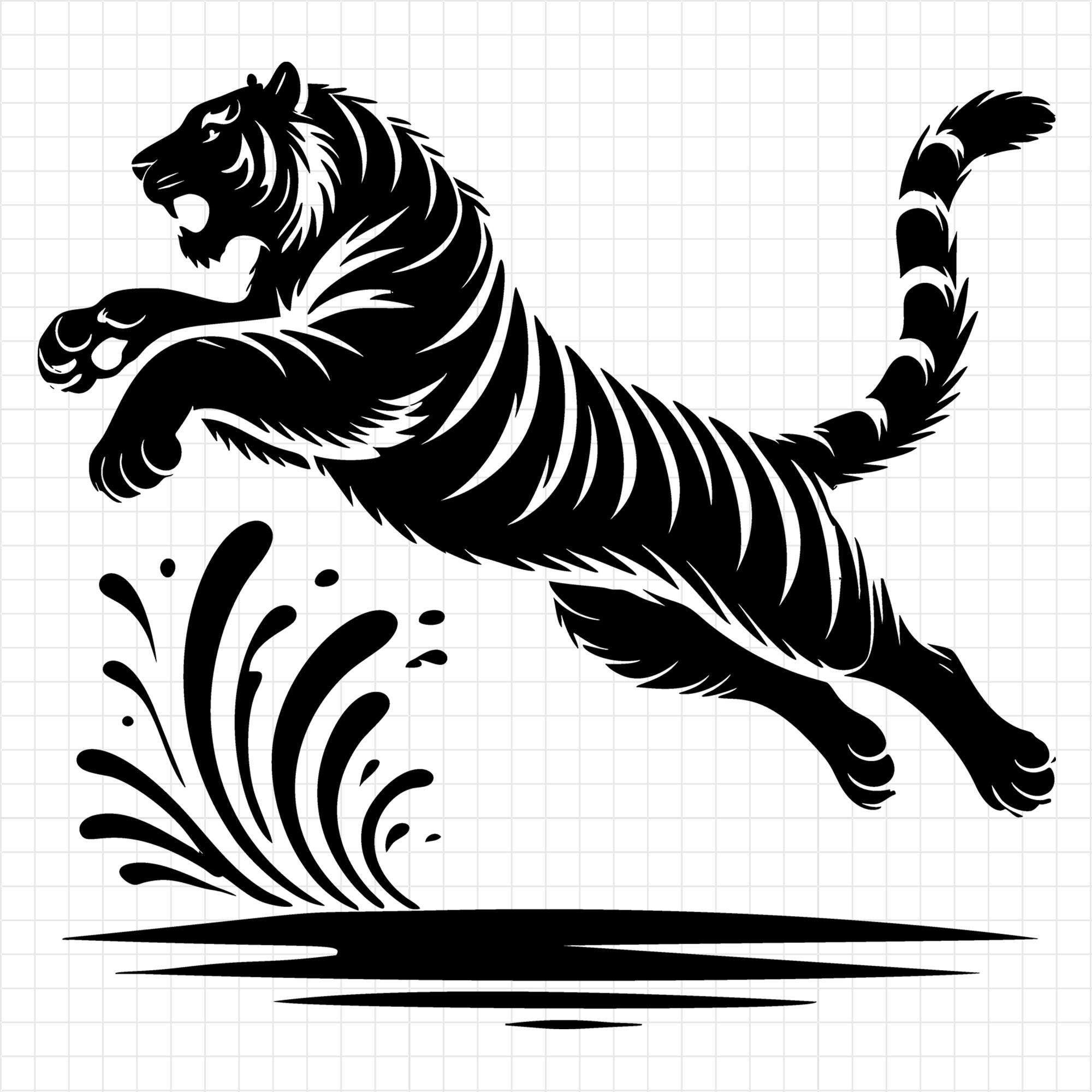 Tiger Leaping Over Water Splash in Silhouette SVG