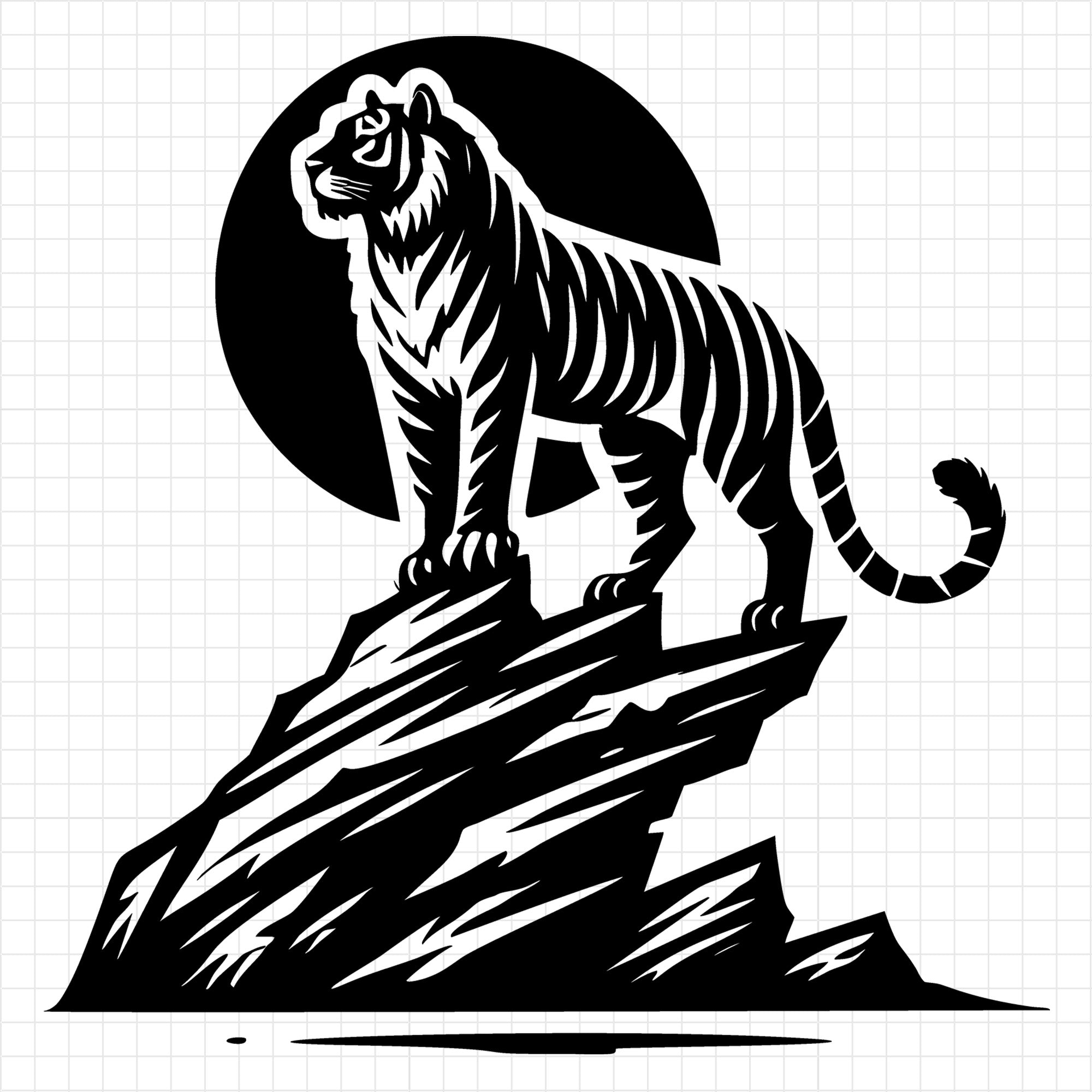 Tiger Overlooking Rock Silhouette SVG