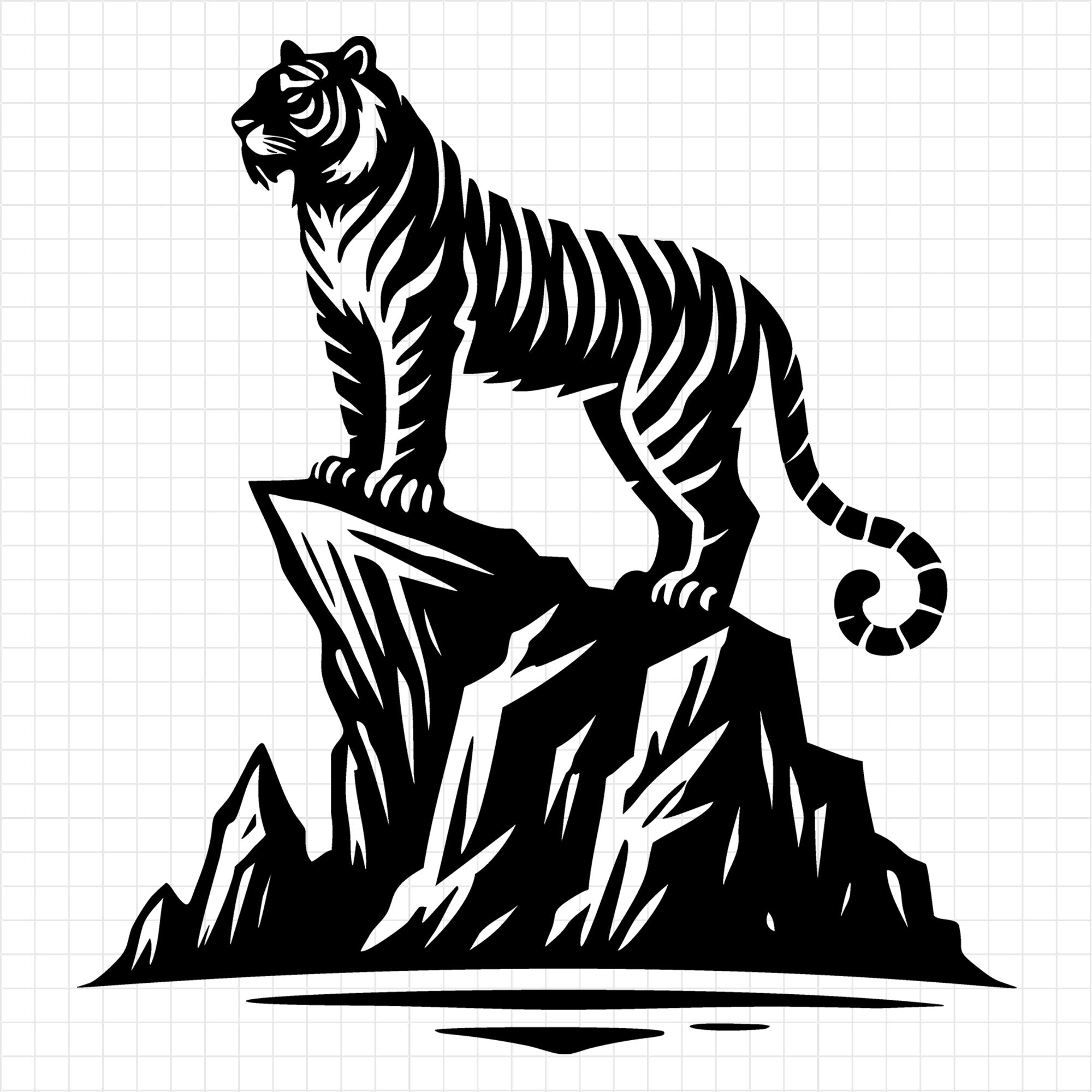 Tiger Standing Proudly on Rock Silhouette SVG