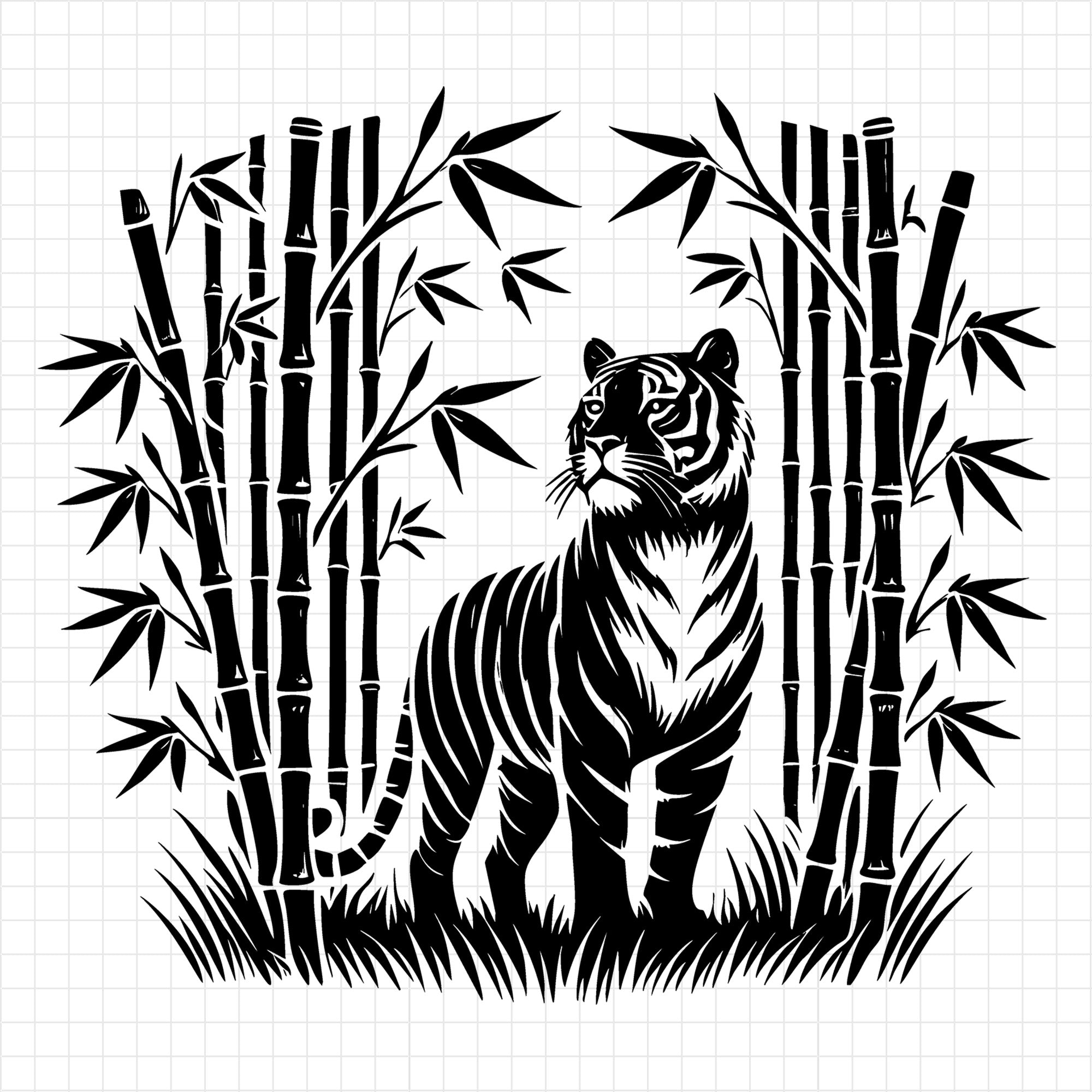 Tiger Standing in Bamboo Silhouette SVG