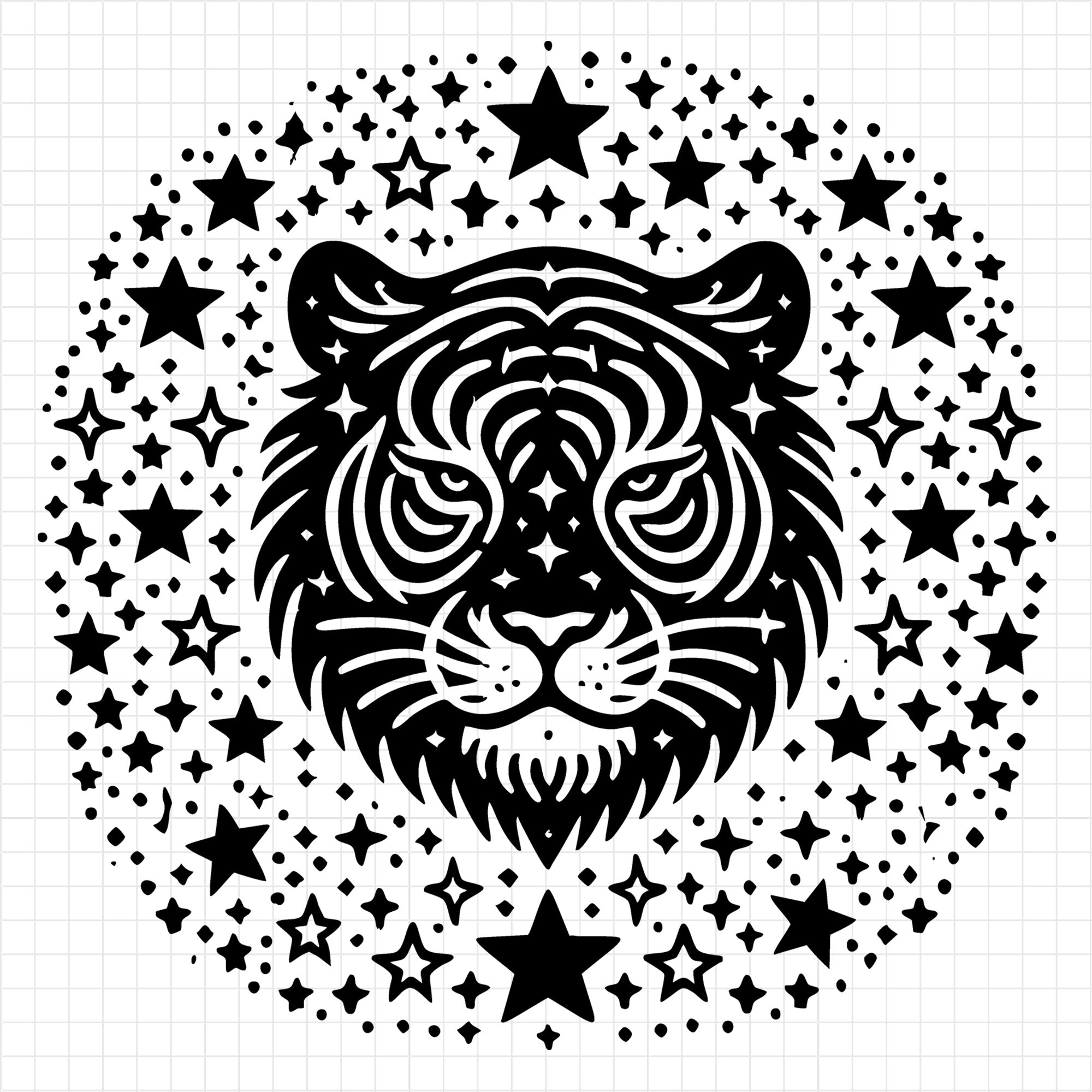 Tiger Surrounded by Celestial Stars SVG